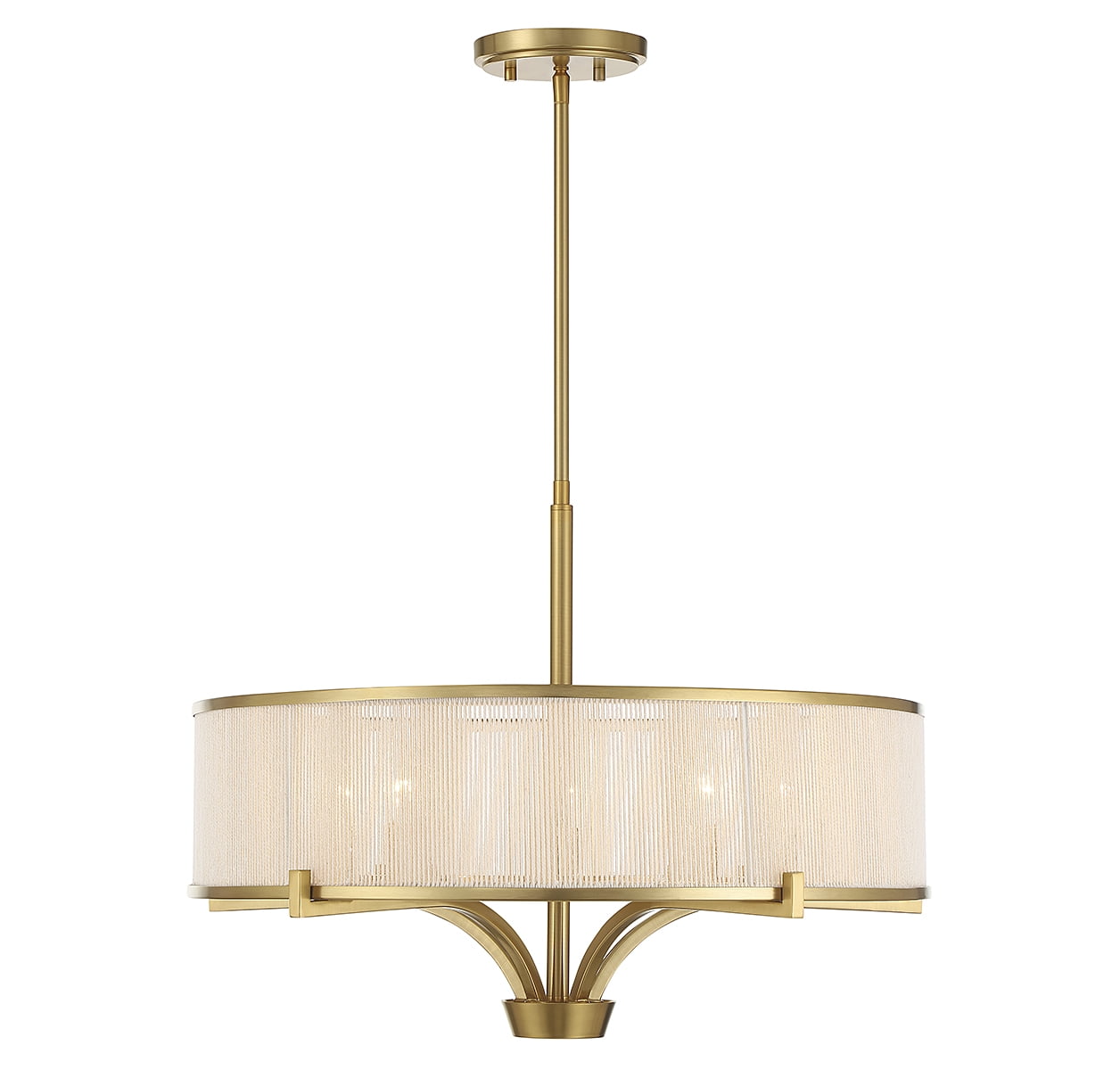 Warm Brass 5-Light Chandelier with White String Drum Shade