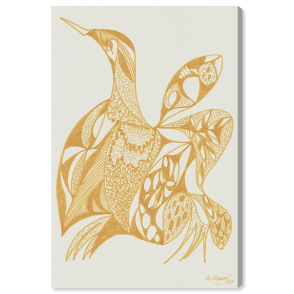 Wynwood Studio Abstract Contemporary Canvas Art - Gold Hummingbird, Wall Art for Living Room, Bedroom, and Bathroom, 16 in x 24, Yellow and White Home Decor