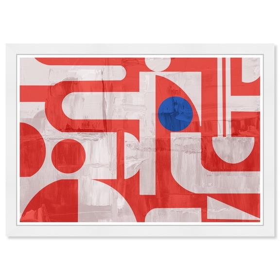 Wynwood Studio Abstract Logo Framed Retro Colorful Abstract Prints, 21 " x 15 ", White Satin Flat Frame