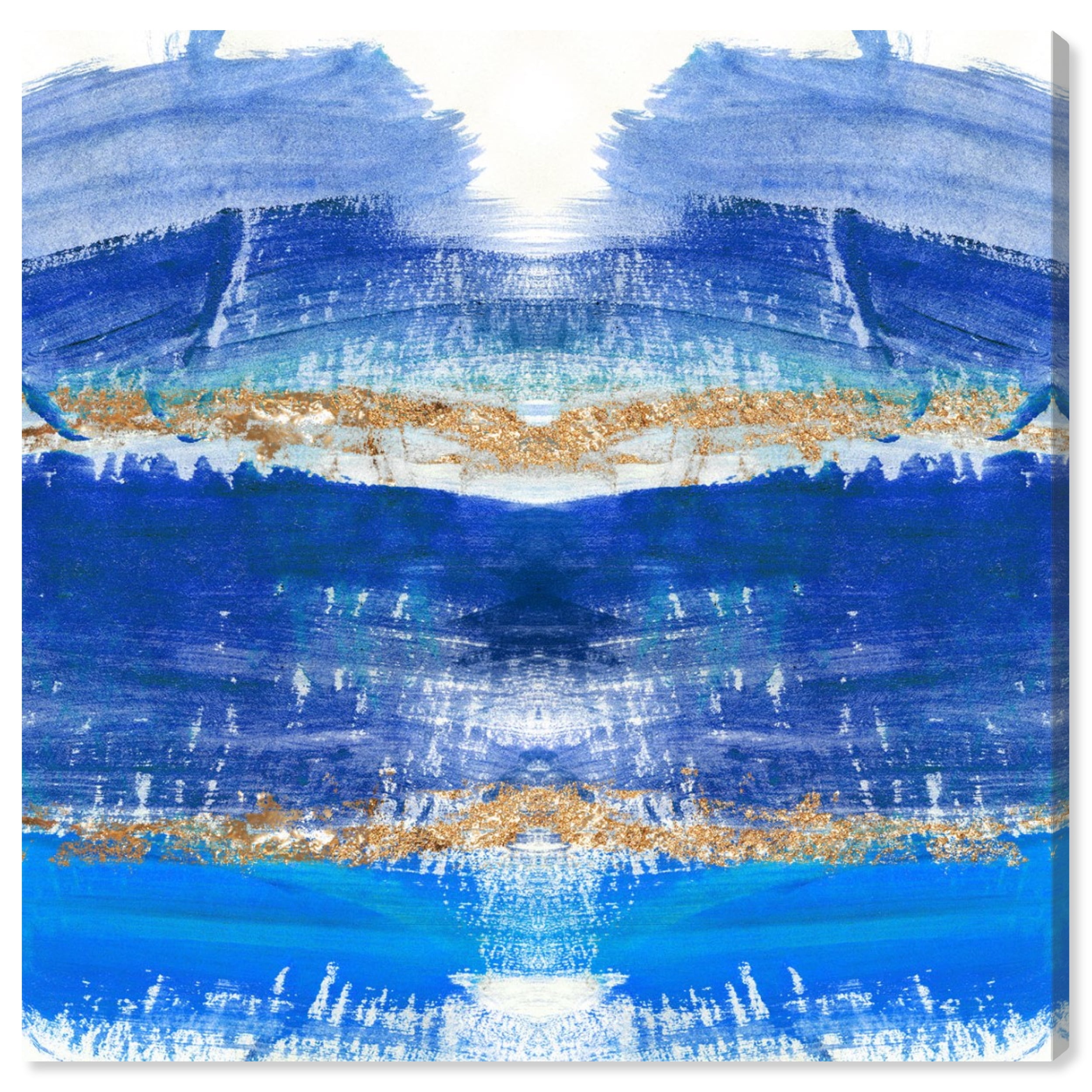 Wynwood Studio Abstract Modern Canvas Art - Blue Abstract Coastal Scene, Wall Art for Living Room, Bedroom, and Bathroom, 30 in x 30, Blue and Gold Home Decor