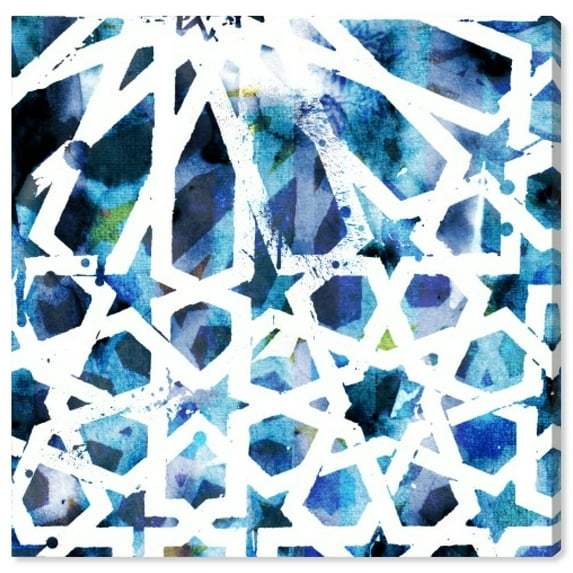 Wynwood Studio Abstract Modern Canvas Art - Blue Geometric Mosaic, Wall Art for Living Room, Bedroom, and Bathroom, 12 in x 12, White and Blue Home Decor