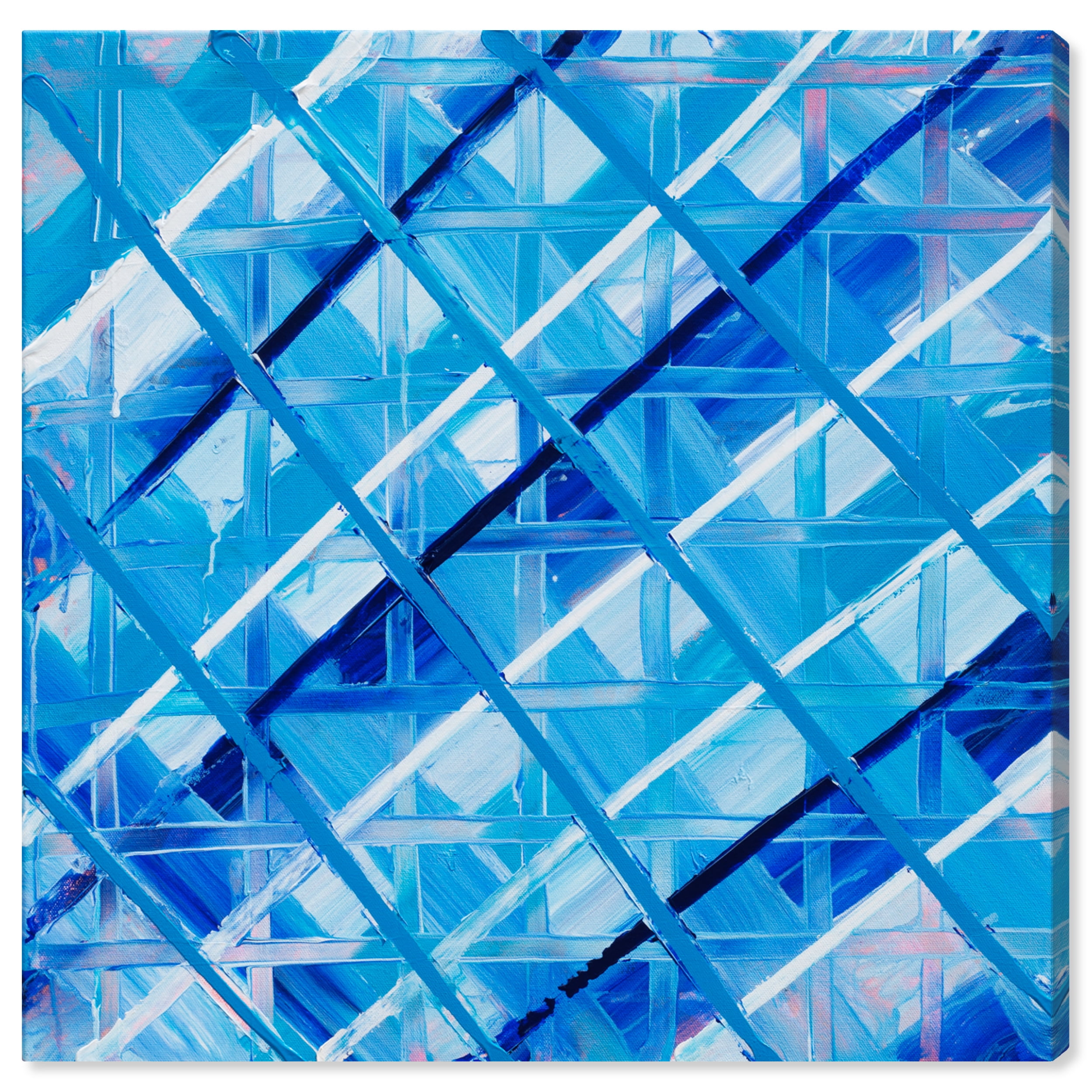 Wynwood Studio Abstract Modern Canvas Art - Blue Square Mosaics, Wall Art for Living Room, Bedroom, and Bathroom, 12 in x 12, Blue Home Decor