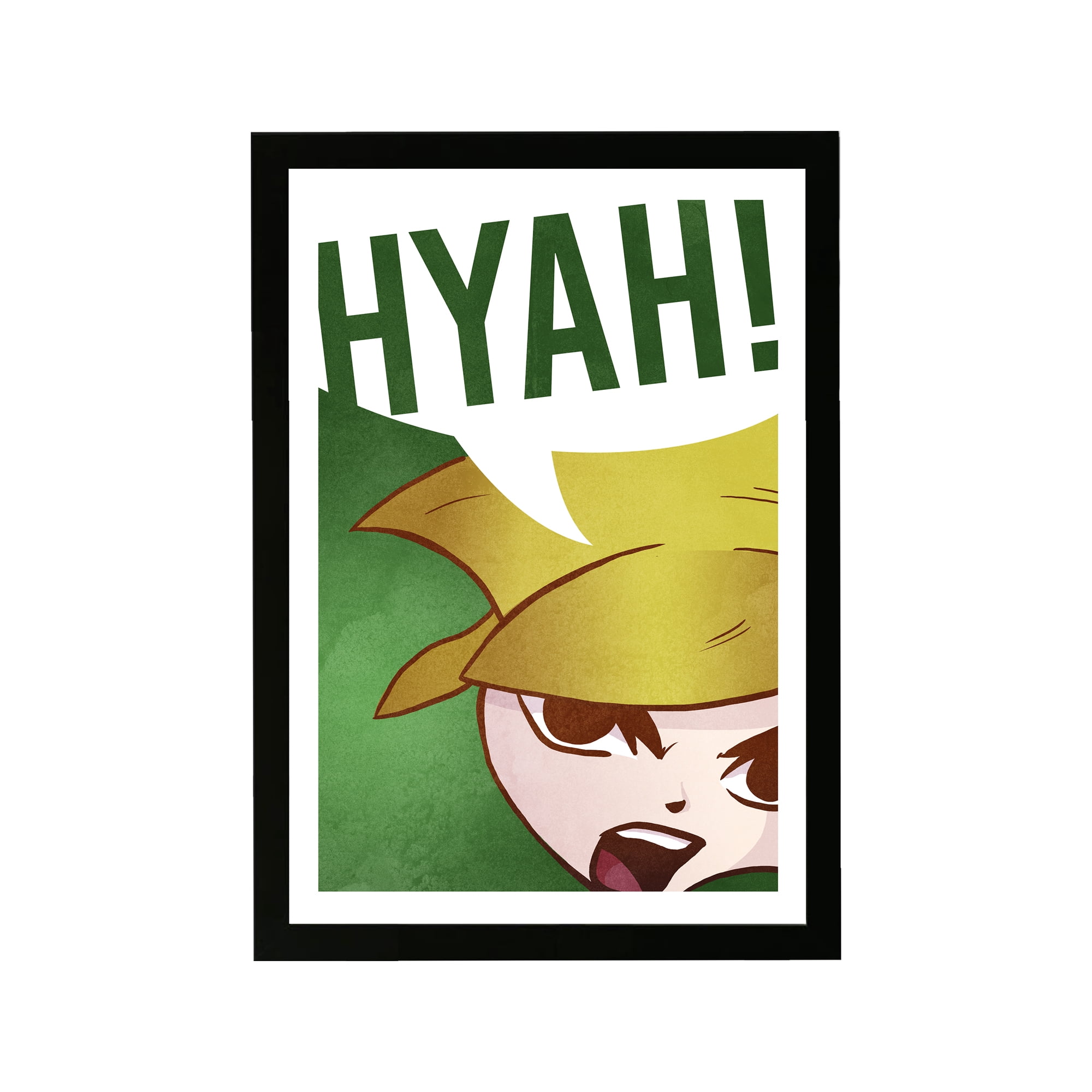 Wynwood Studio Advertising Framed Wall Art Prints 'Hyah' Comics Home Décor - Green, White, 13" x 19"