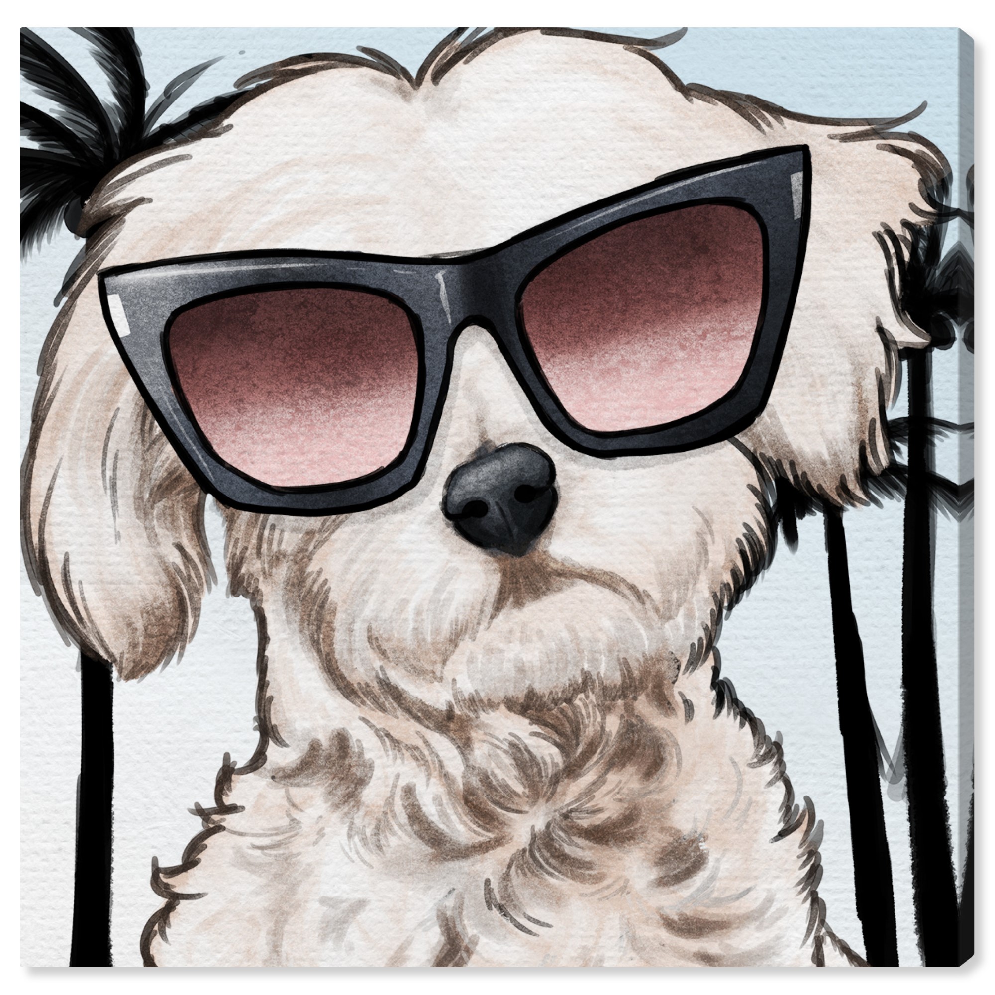 Wynwood Studio Animals Wall Art Canvas Prints 'Maltese Palm Glam' Dogs