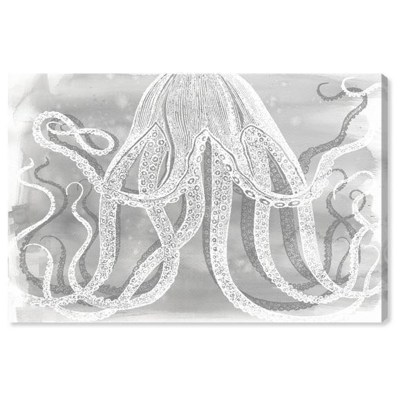 Wynwood Studio Animals Wall Art Canvas Prints 'Octopus Watercolor' Sea Animals - Gray, White