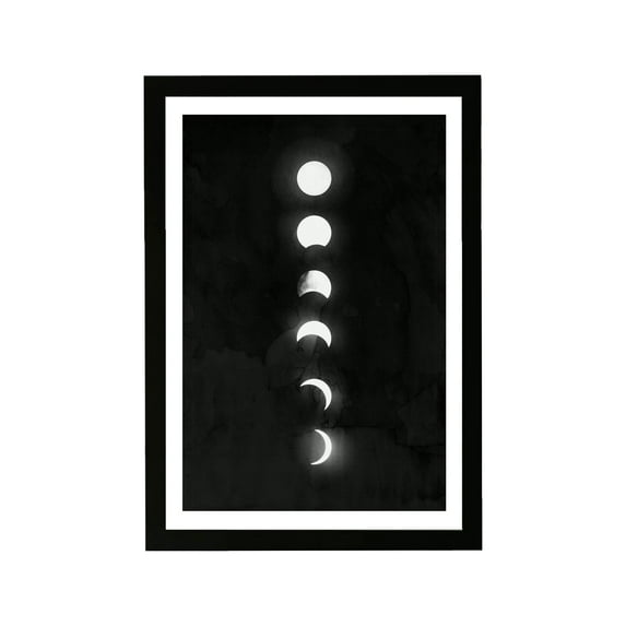 Wynwood Studio Astronomy and Space Framed Wall Art Prints 'Moon Phases' Moons Phases Home Décor - Black, White, 13" x 19"
