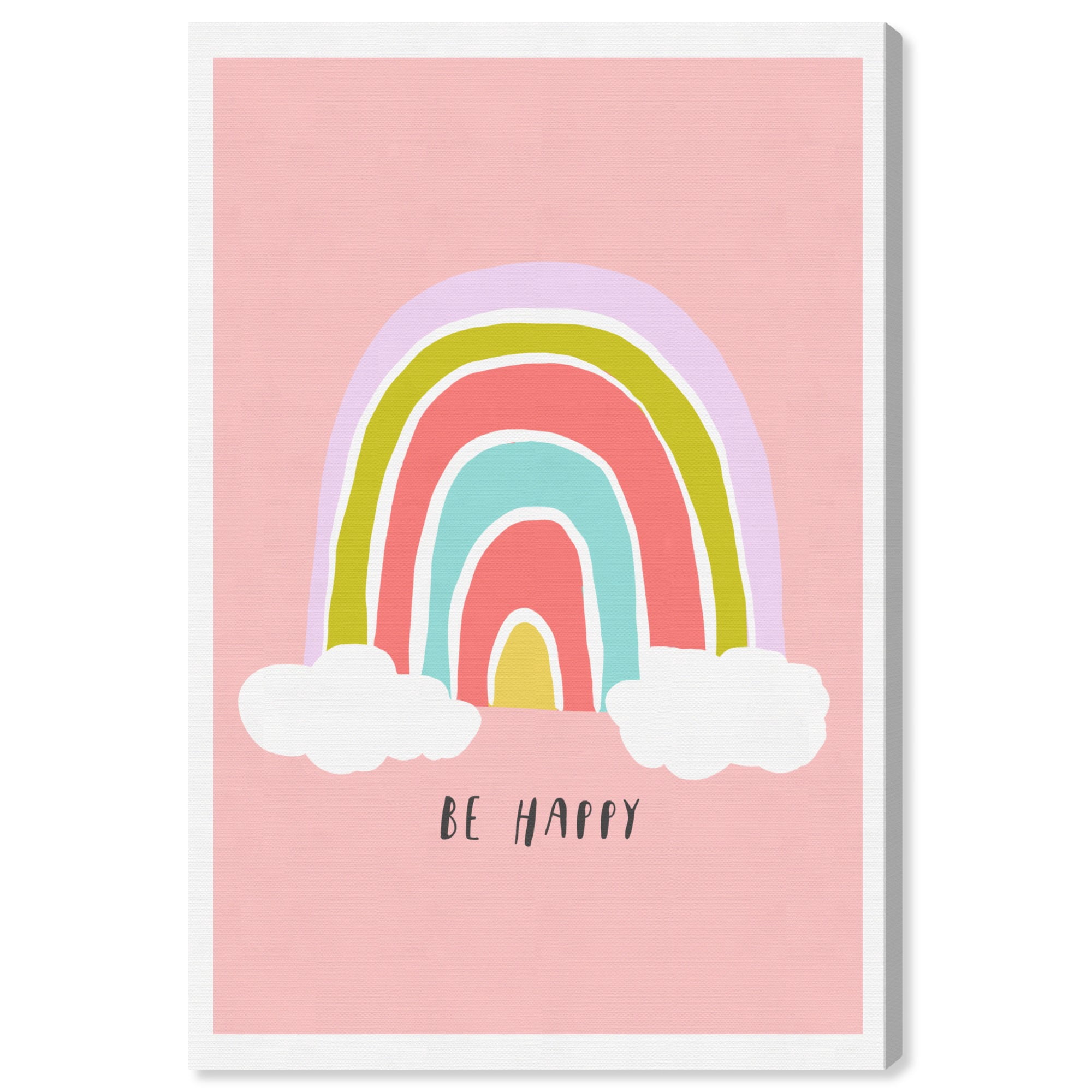 Wynwood Studio 'Be Happy Rainbow' Typography and Quotes Wall Art Canvas Print - Pink, Purple, 24" x 36"