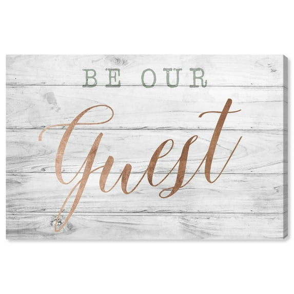 Wynwood Studio 'Be Our Guest Copper' Typography and Quotes Wall Art Canvas Print - White, Pink, 36" x 24"