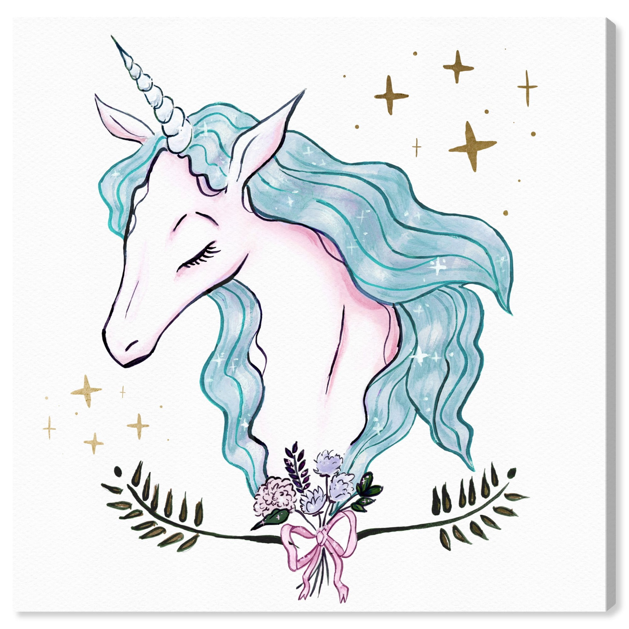 Wynwood Studio 'Beautiful Magical Unicorn Aqua' Fantasy and Sci-Fi Wall Art Canvas Print - Pink, Blue, 20" x 20"