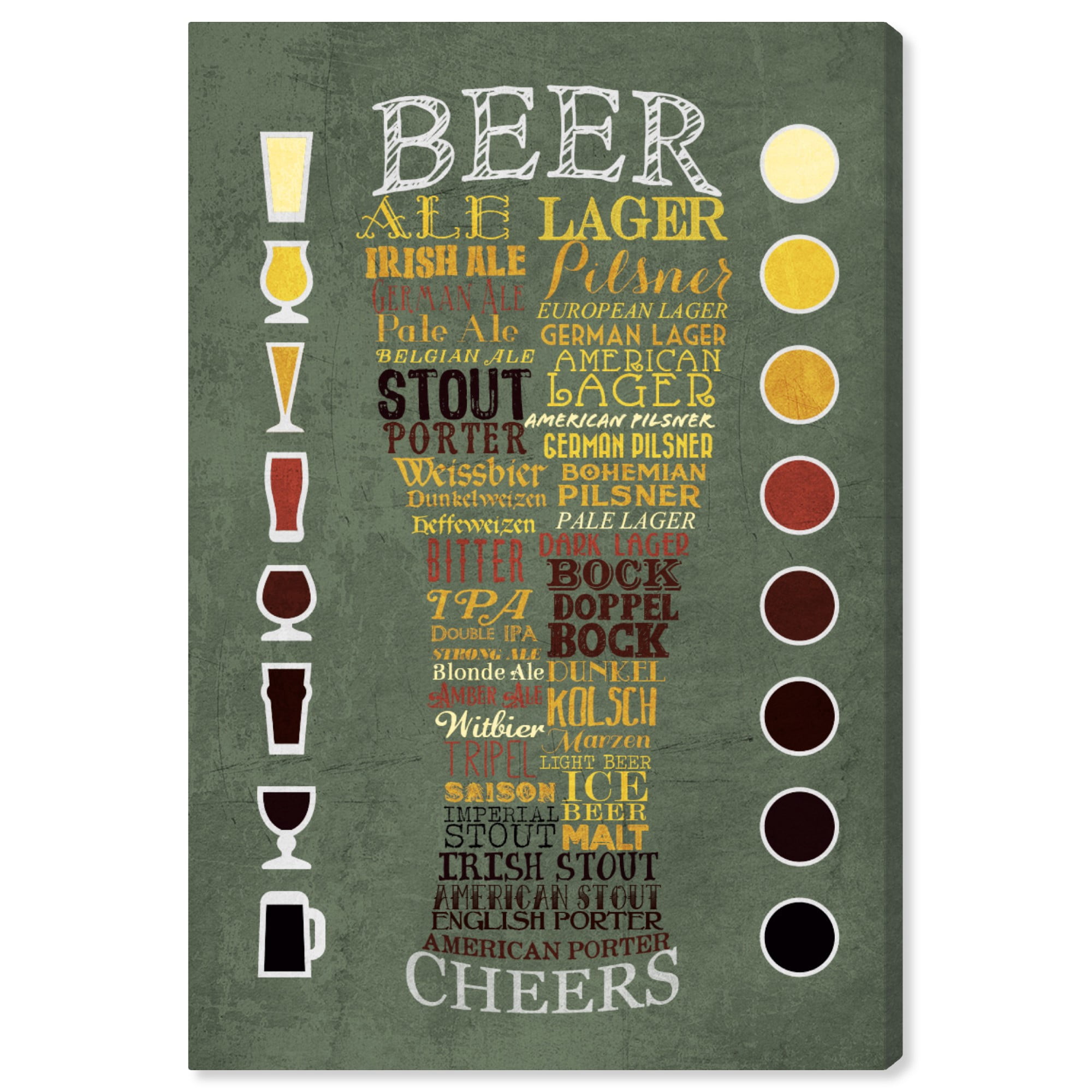 Wynwood Studio 'Beer Chart' Drinks and Spirits Wall Art Canvas Print - Green, Brown, 16" x 24"