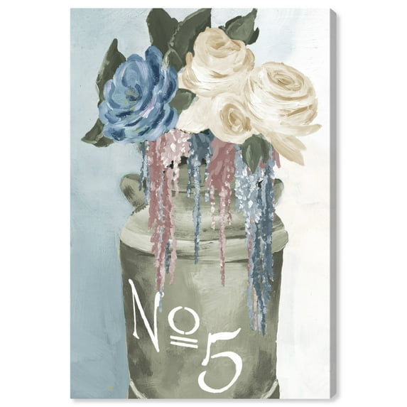 Wynwood Studio 'Big Flower Jar' Floral and Botanical Wall Art Canvas Print - Green, Blue, 16" x 24"