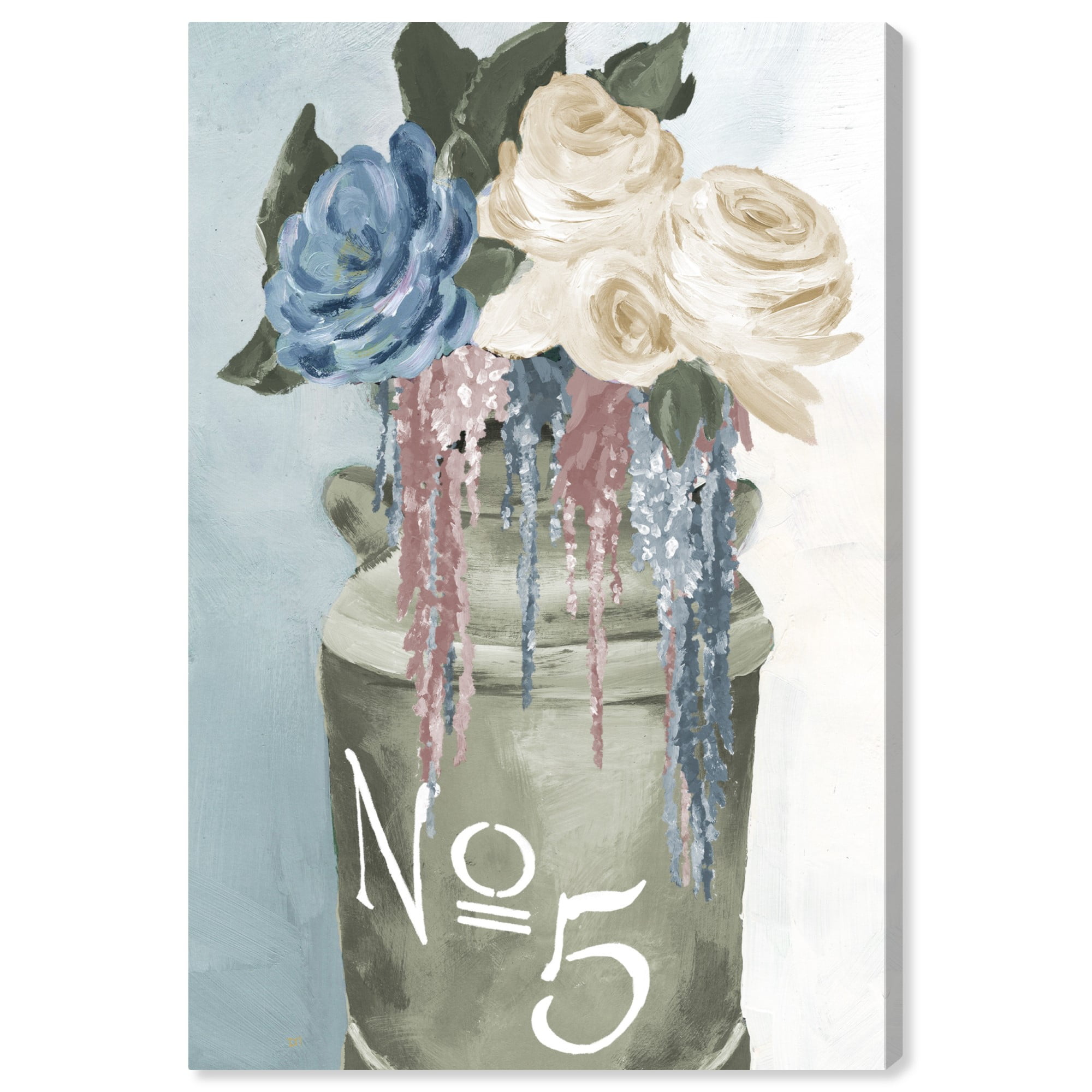 Wynwood Studio 'Big Flower Jar' Floral and Botanical Wall Art Canvas Print - Green, Blue, 20" x 30"