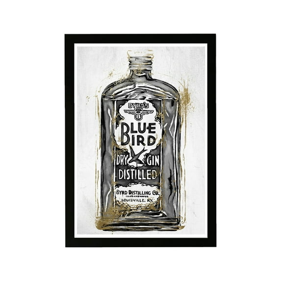 Wynwood Studio 'Bird Gin Night' Drinks and Spirits Framed Wall Art Print - Black, White