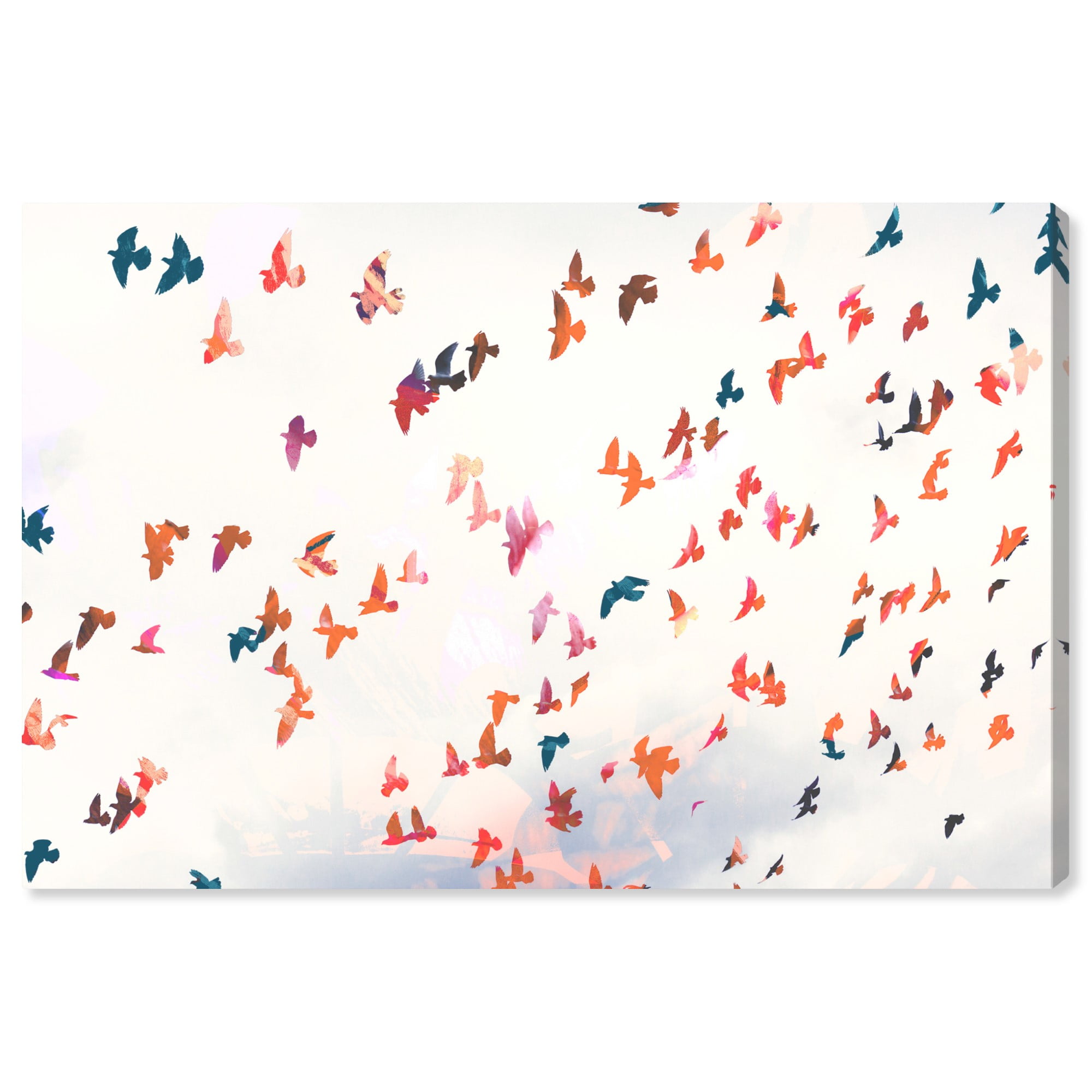 Large White and Orange Birds Canvas Print Wall Art