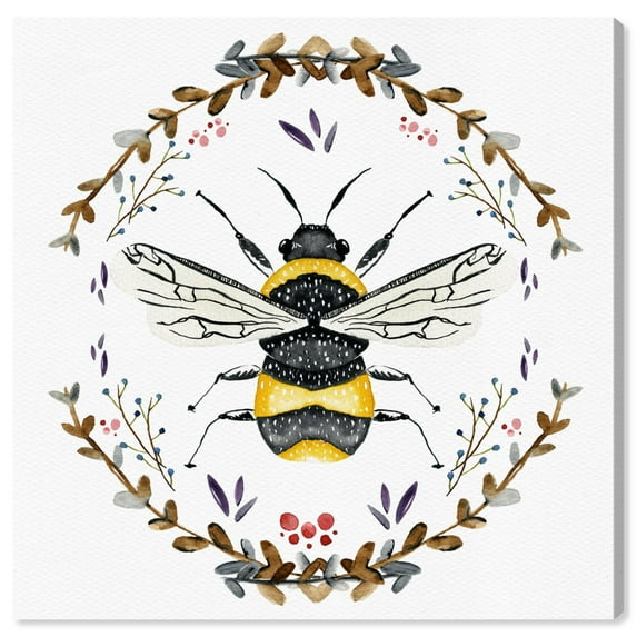 Wynwood Studio 'Bumblebee' Animals Wall Art Canvas Print - Gold, White, 12" x 12"