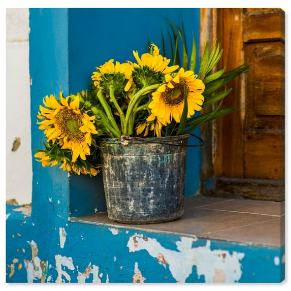 Wynwood Studio 'Camaguey Flowers' Floral and Botanical Wall Art Canvas Print - Yellow, Blue, 20" x 20"