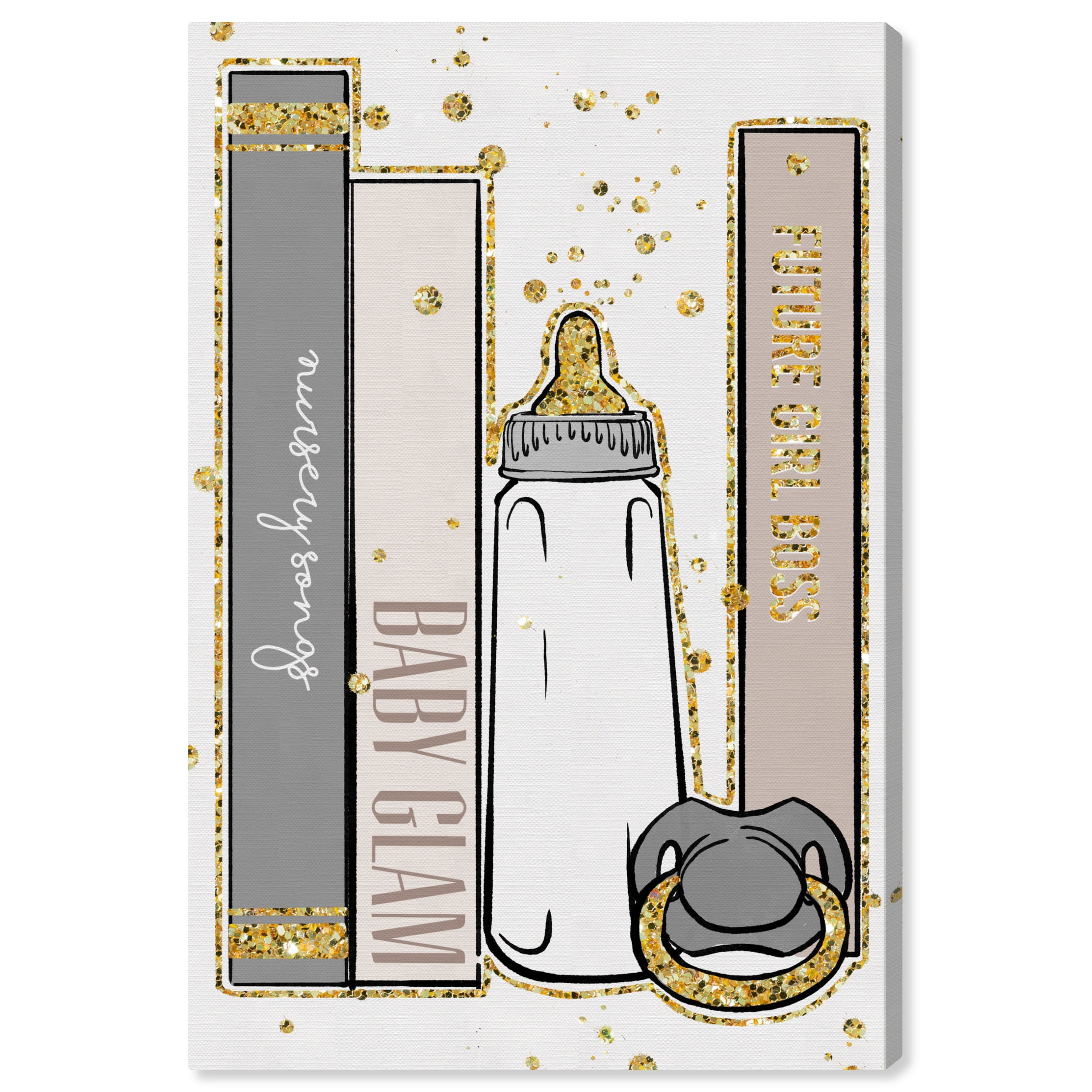 Baby Glam Books Beige Gray and Gold Canvas Wall Art 16x24