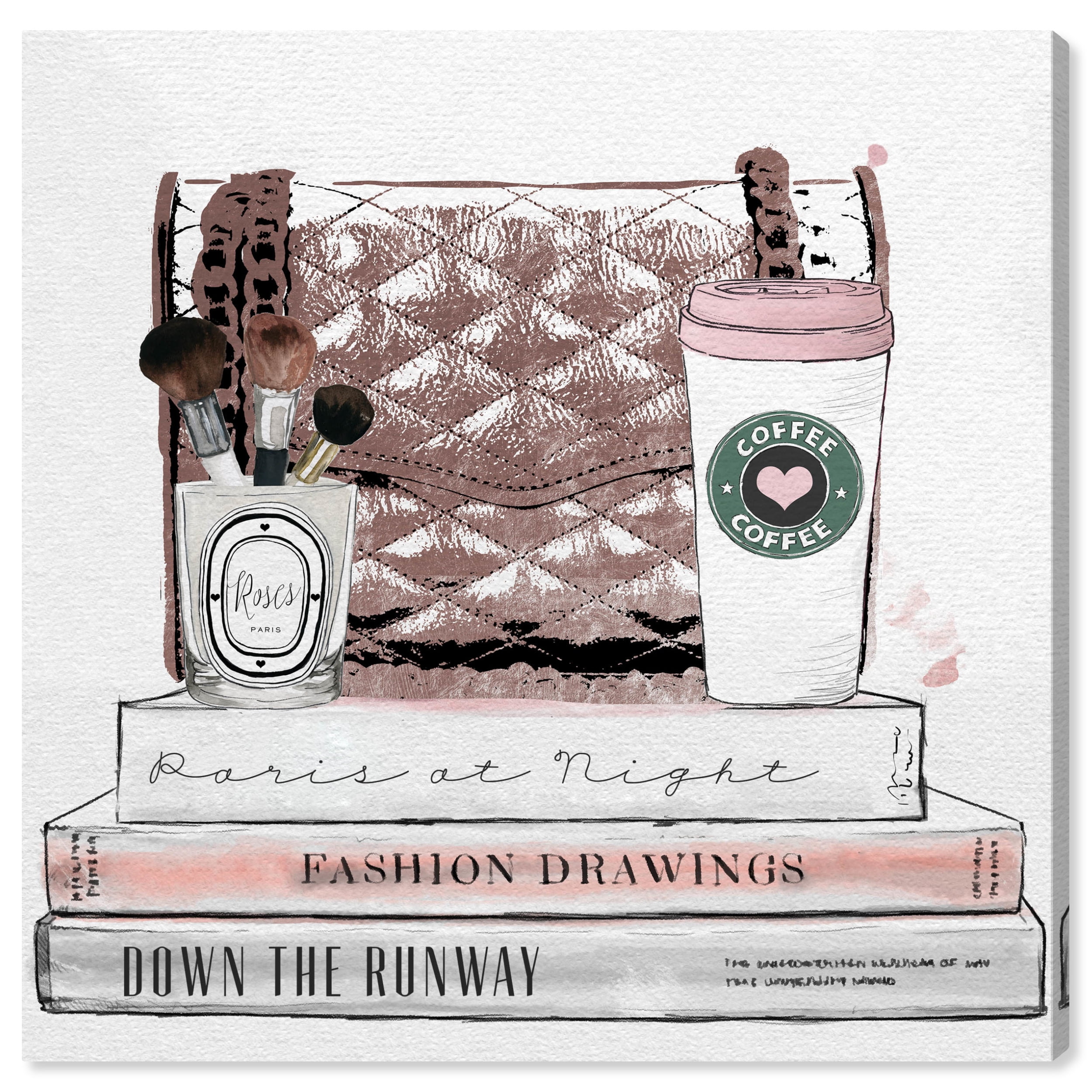 Pink and White Fashion and Coffee Glam Canvas Art 12x12