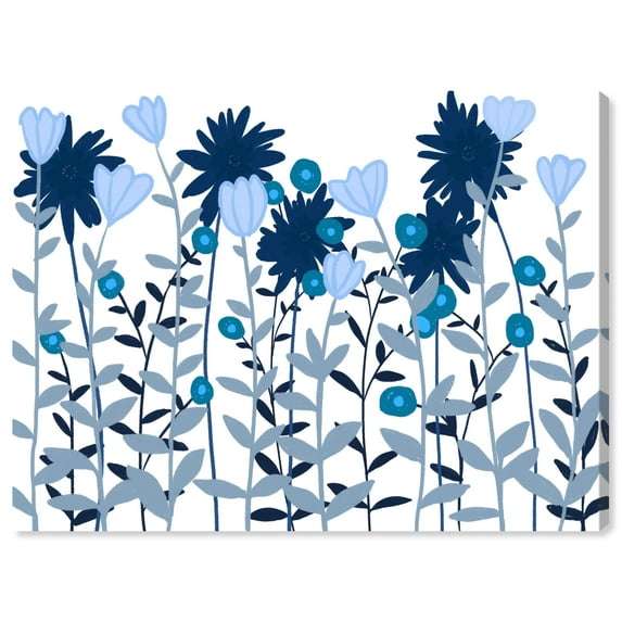 Wynwood Studio Canvas Blue Daisies and Tulips Floral and Botanical Gardens Wall Art Canvas Print Blue Dark Blue 36x24