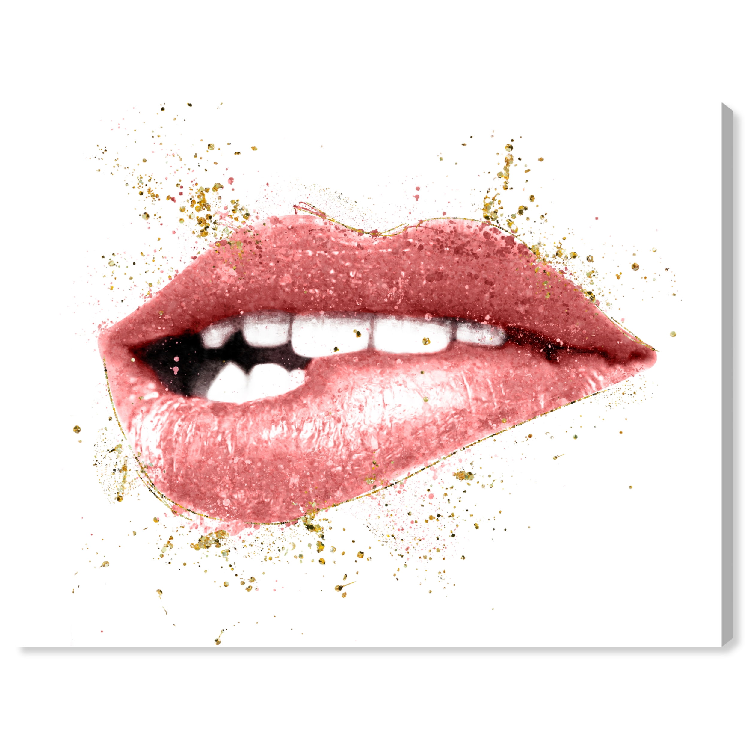 Blush Pink Lip Bite Fashion Canvas Wall Art 24x16
