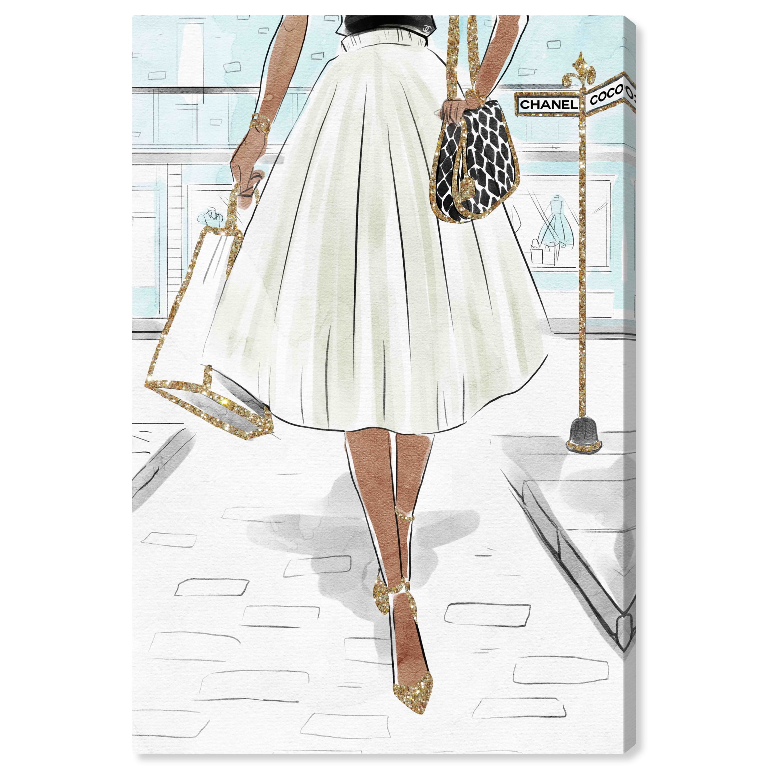 White and Metallic Gold Fashion Canvas Wall Art 16x24
