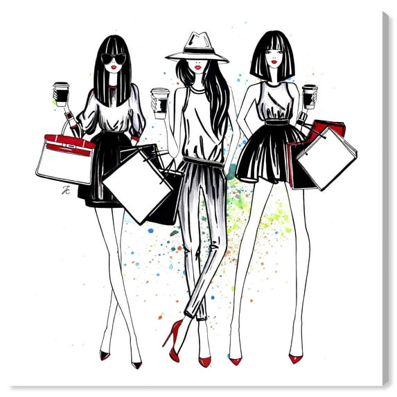 Wynwood Studio Canvas Doll Memories - Shopping Spree Fashion and Glam Lifestyle Wall Art Canvas Print Black 30x30