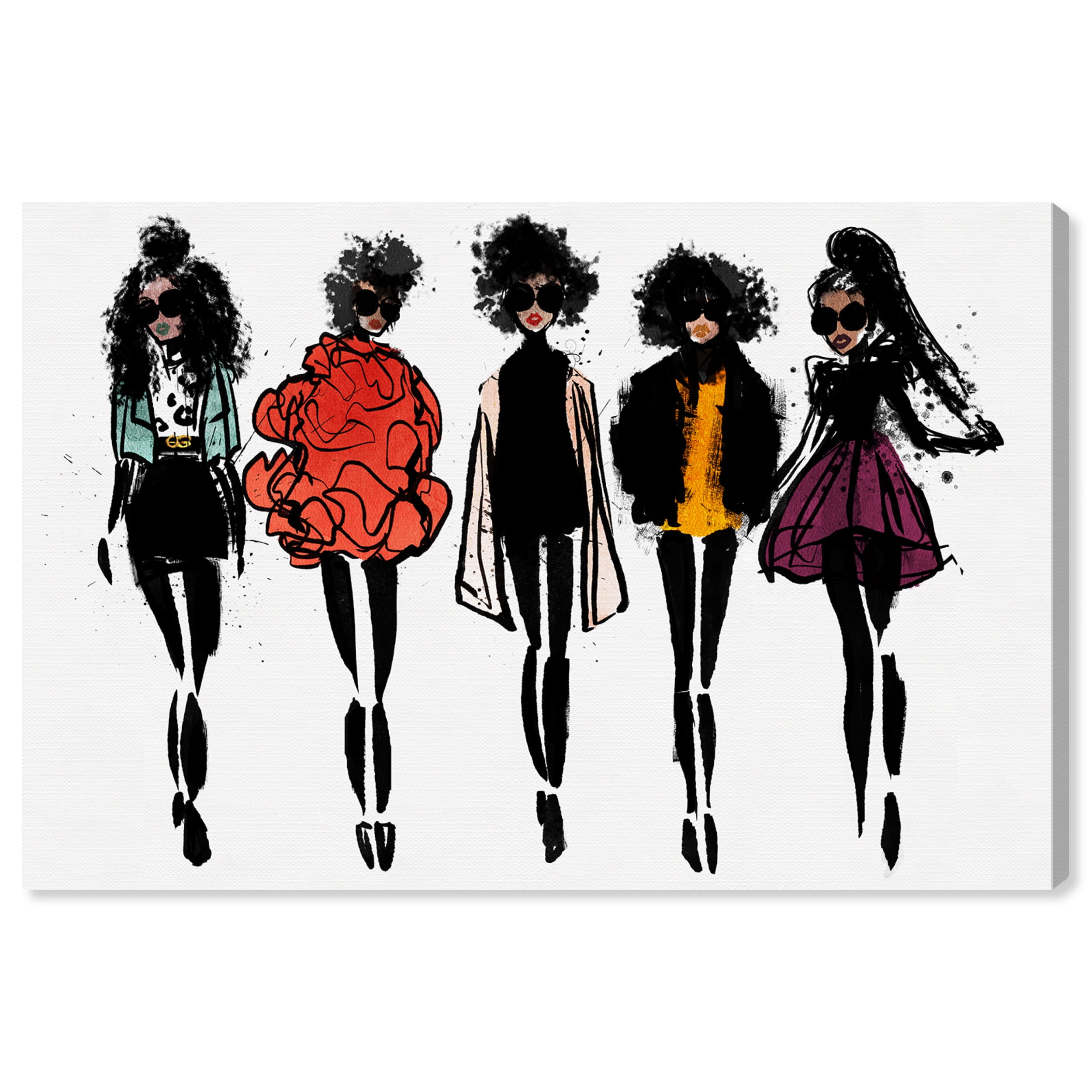 Fashion Runway Black Canvas Art with Colorful Dresses, 30x20