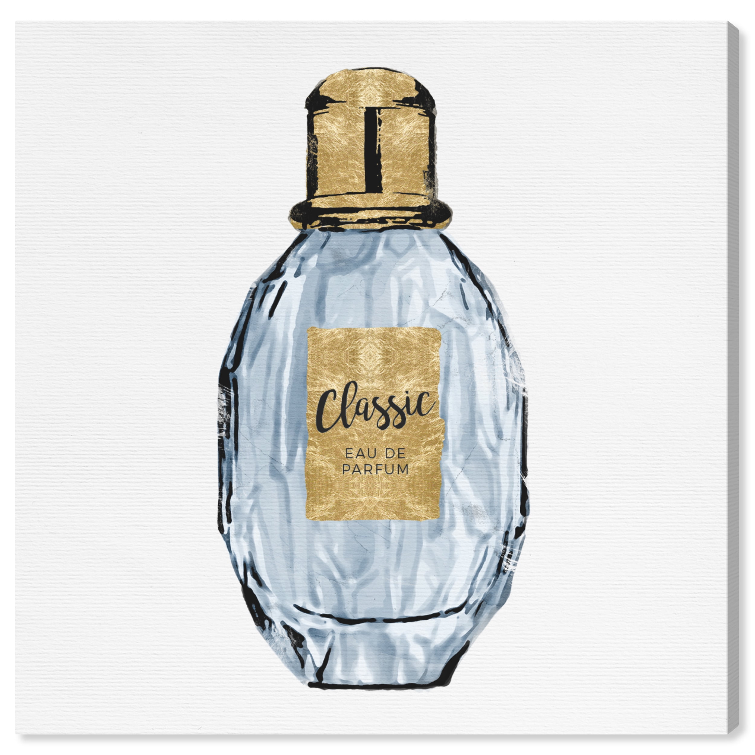 12" x 12" Gold and Blue Perfume Canvas Wall Art