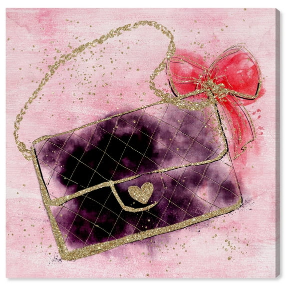 Wynwood Studio Canvas Gold Sparkle Ribbon Purse Fashion and Glam Handbags Wall Art Canvas Print Red Metallic Gold 30x30