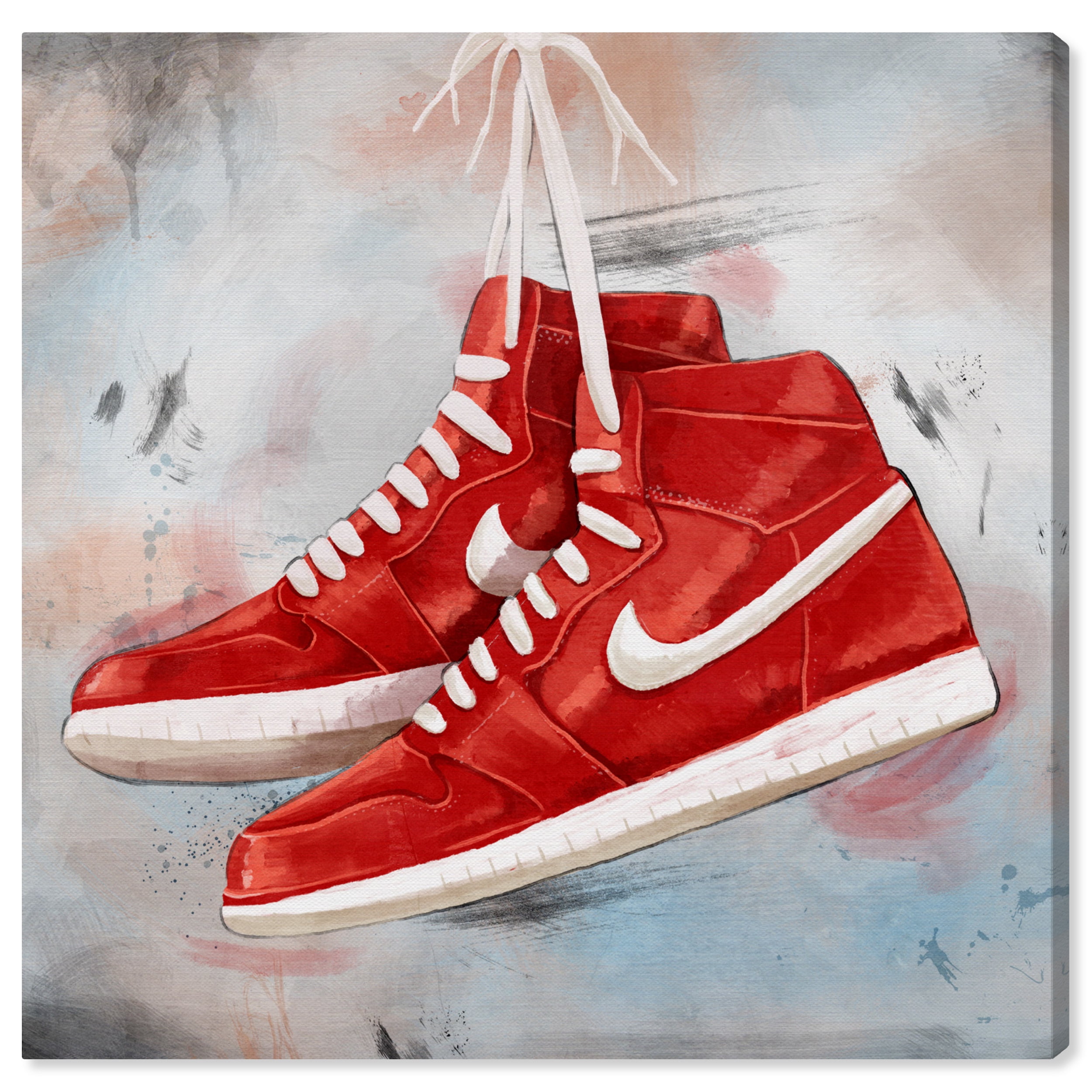 Wynwood Studio Canvas Hanging Sneakers Fashion and Glam Shoes Wall Art Canvas Print Red Scarlet 30x30