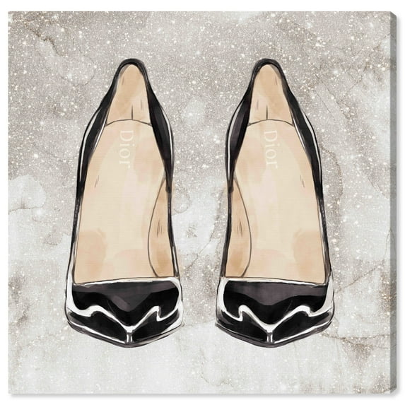 Wynwood Studio Canvas Heels To Impress Fashion and Glam Shoes Wall Art Canvas Print Black Cream White 20x20