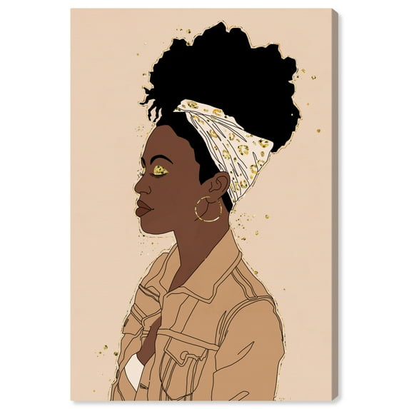 Wynwood Studio Canvas Her Tan Jacket Fashion and Glam Portraits Wall Art Canvas Print Brown Metallic Gold 20x30