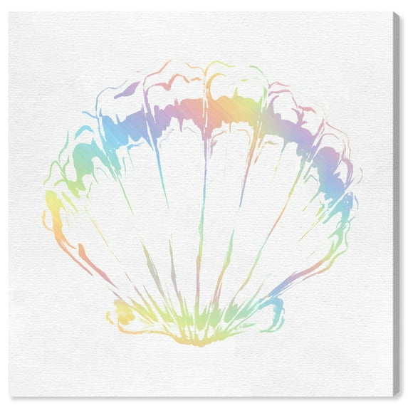 Wynwood Studio Canvas Holographic Seashell Nautical and Coastal Marine Life Wall Art Canvas Print White Metallic Magenta 20x20