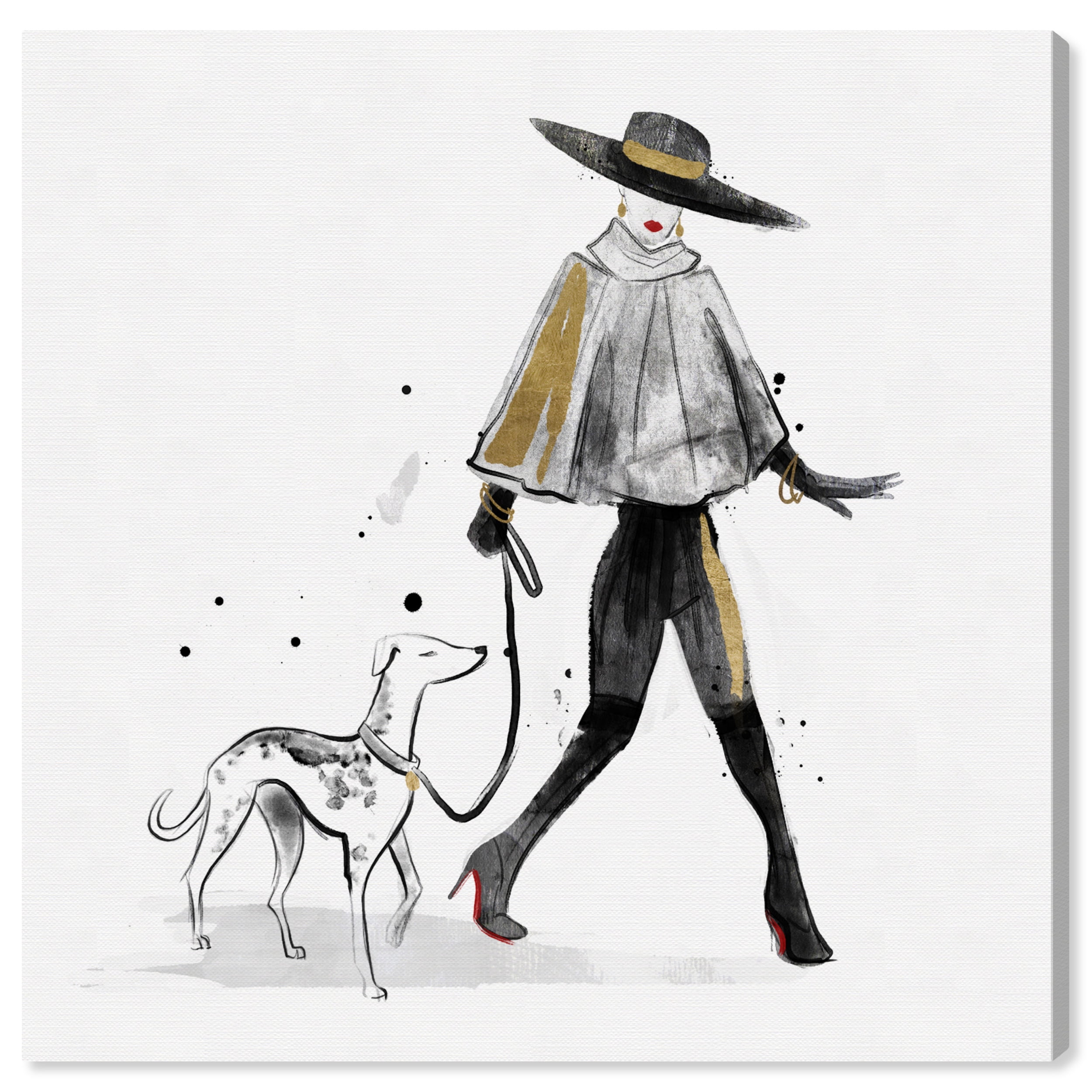 Wynwood Studio Canvas Inkwash Fashion Dog and Model Fashion and Glam Portraits Wall Art Canvas Print Black 20x20