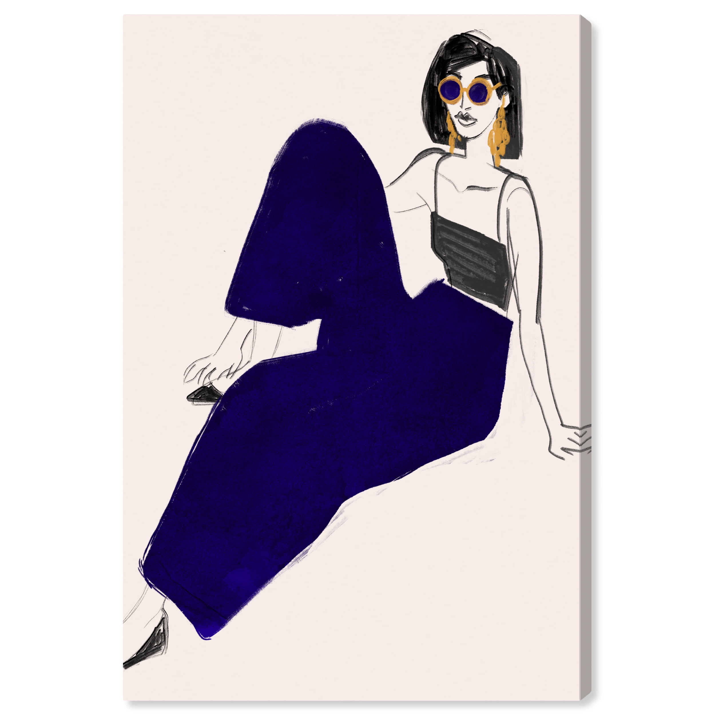 Kiki Fashion Glam Blue and Dark Blue Canvas Wall Art 16x24