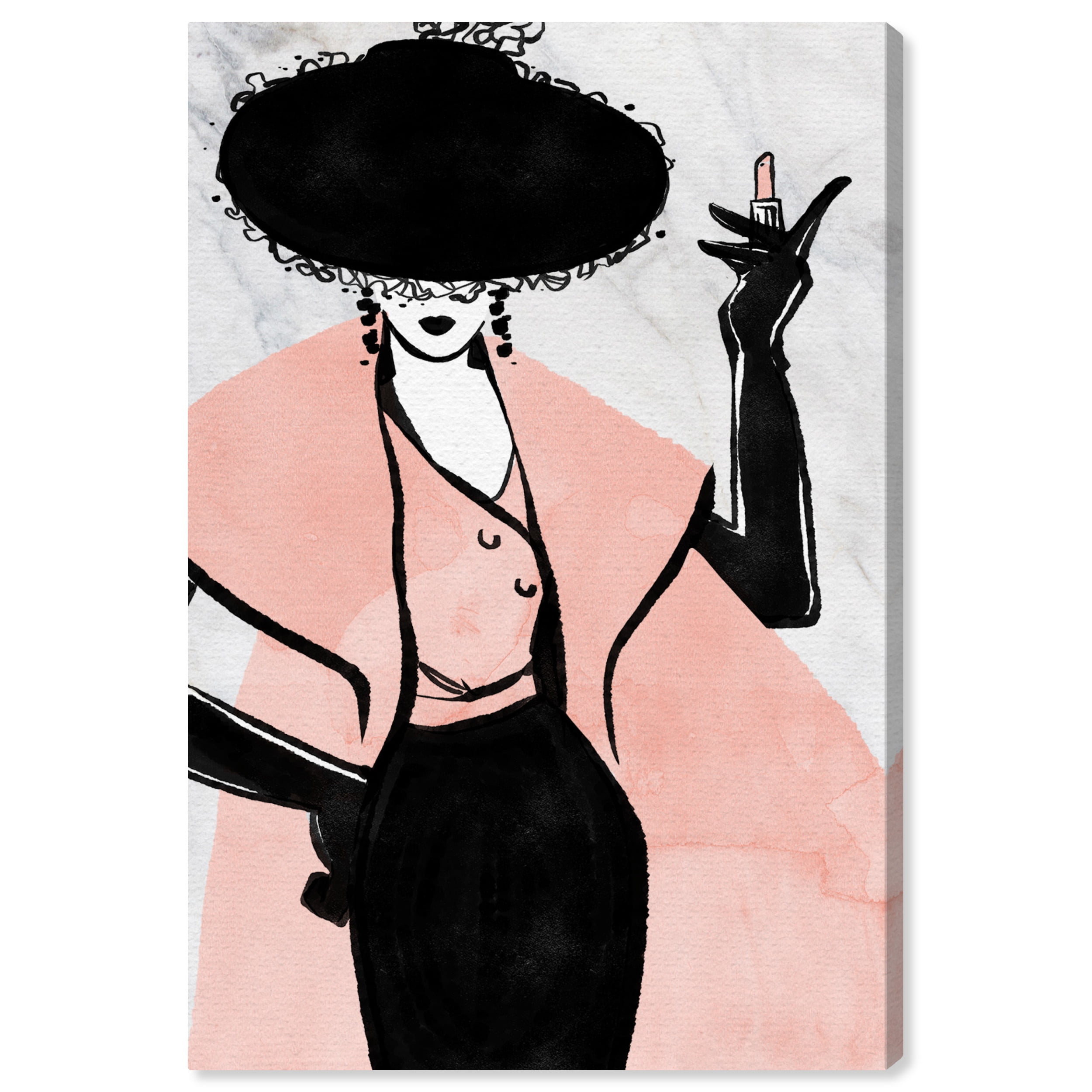 Glamorous Lady Black and Pastel Pink Canvas Wall Art 16x24