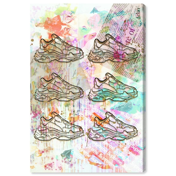 Wynwood Studio Canvas Layers of Bali Fashion and Glam Shoes Wall Art Canvas Print White Pastel Pink 20x30