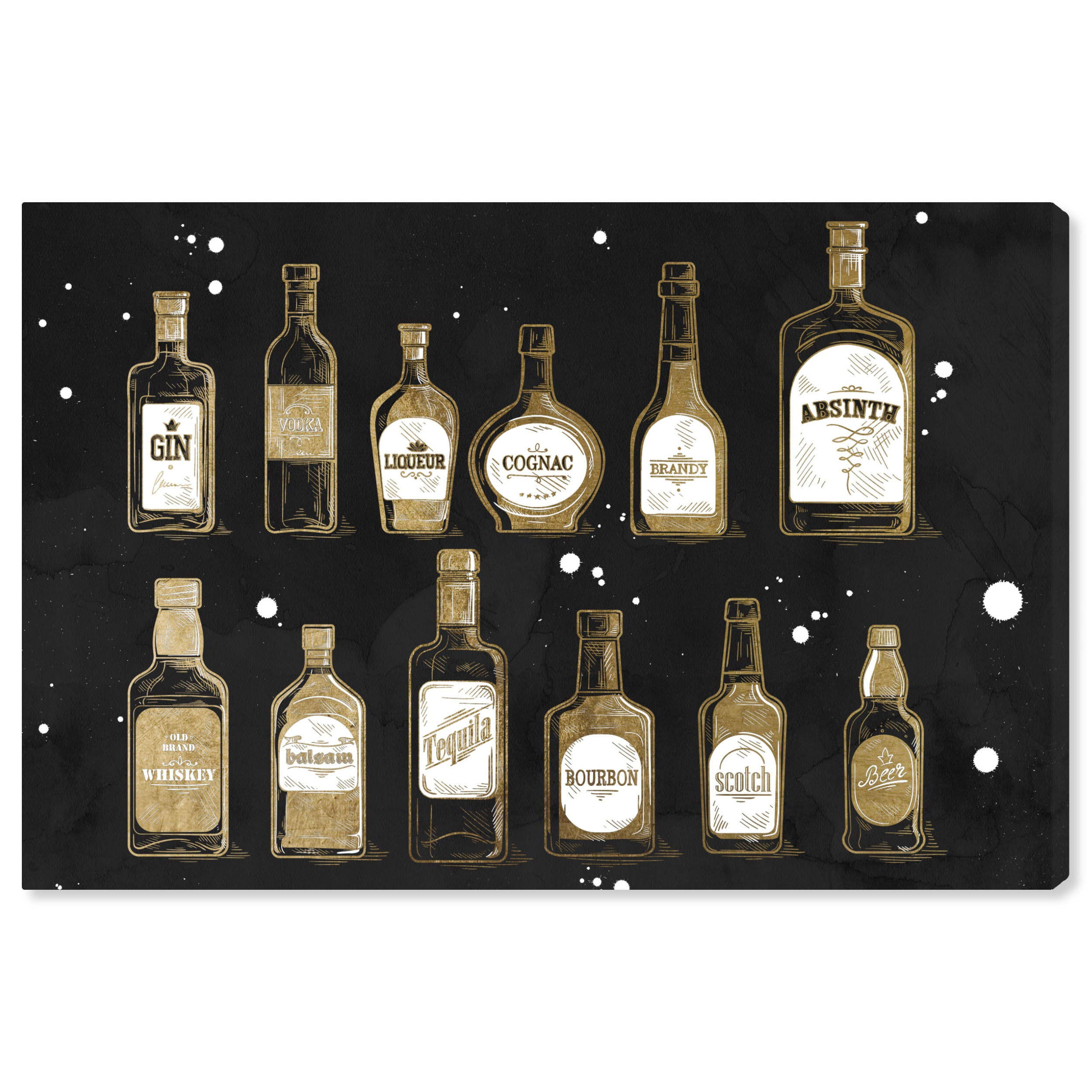 Wynwood Studio Canvas Liquor Collection Drinks and Spirits Liquor Wall Art Canvas Print Black Metallic Gold 30x20