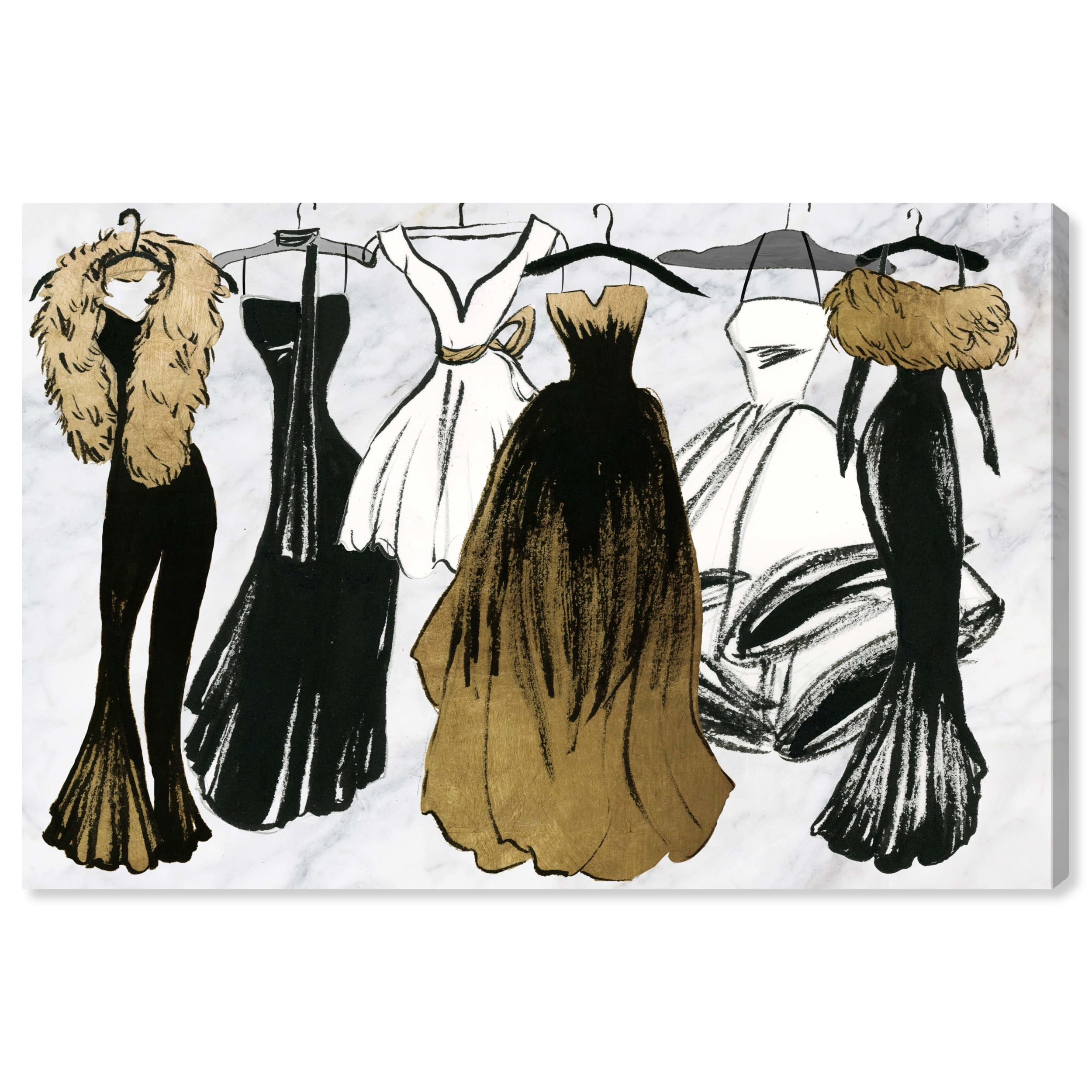 Lovely Closet Noir Fashion Glam Canvas Art in White and Gold