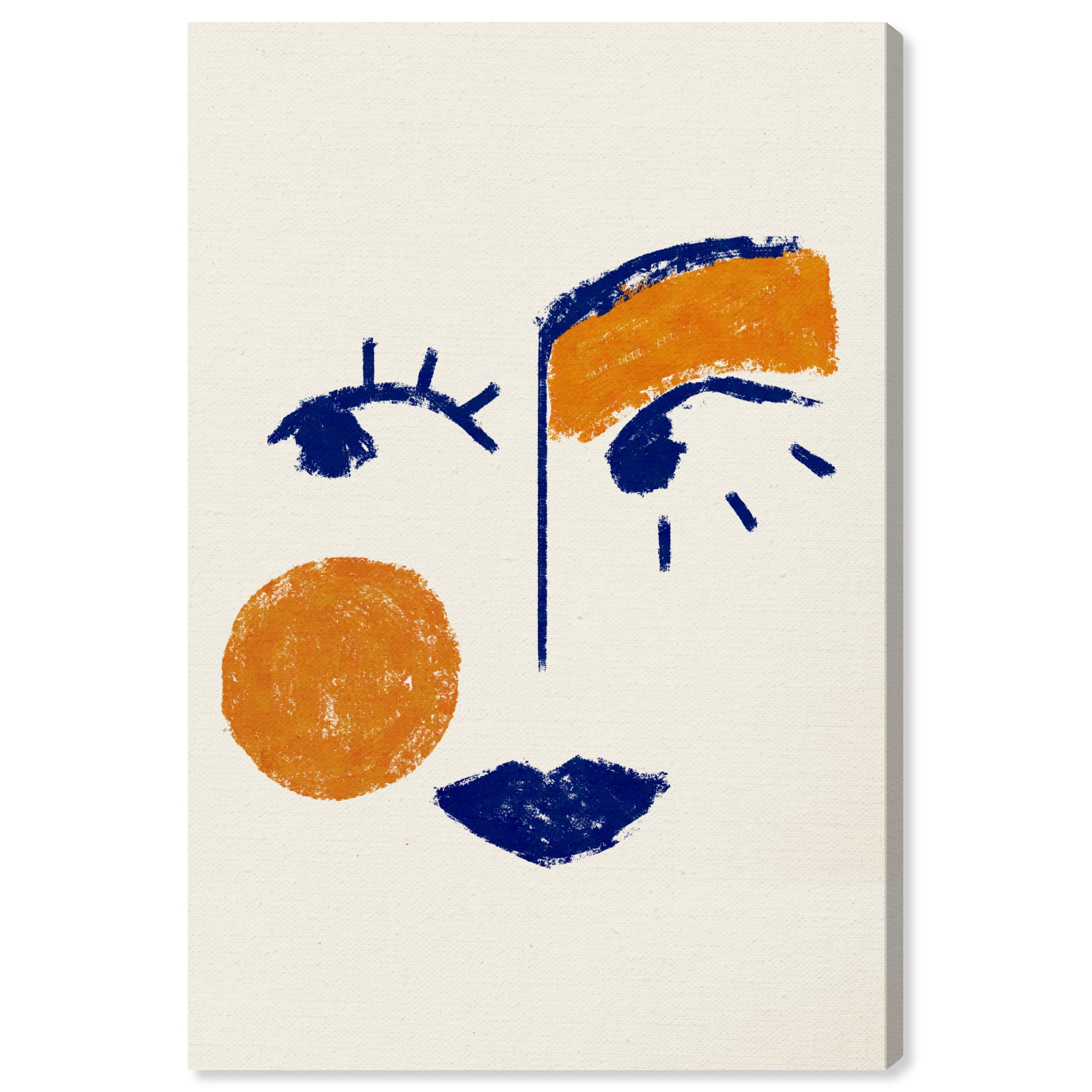 Modern Abstract Face Portrait Canvas in Blue and Orange, 16x24