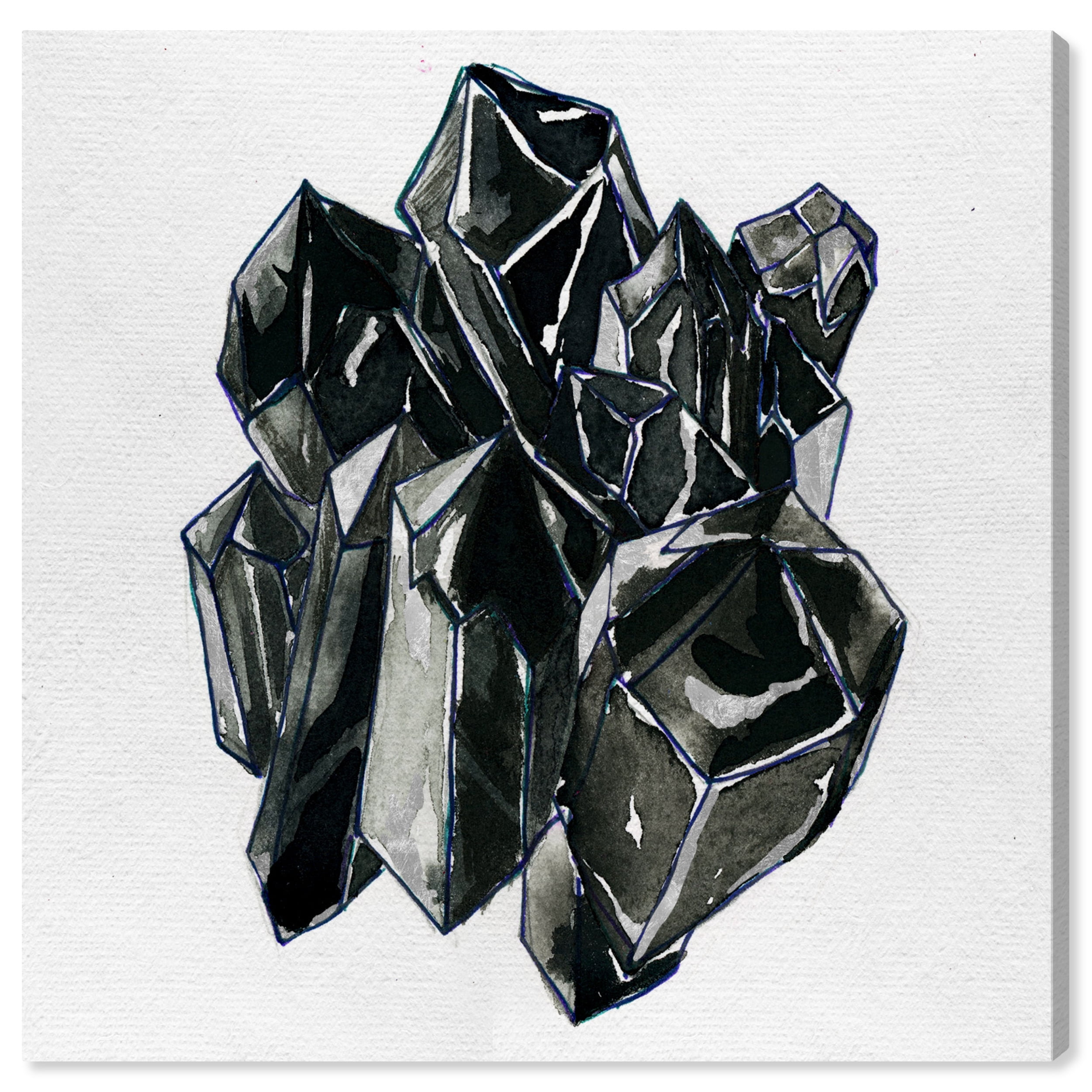Black Abstract Crystal Art on Canvas, 12x12