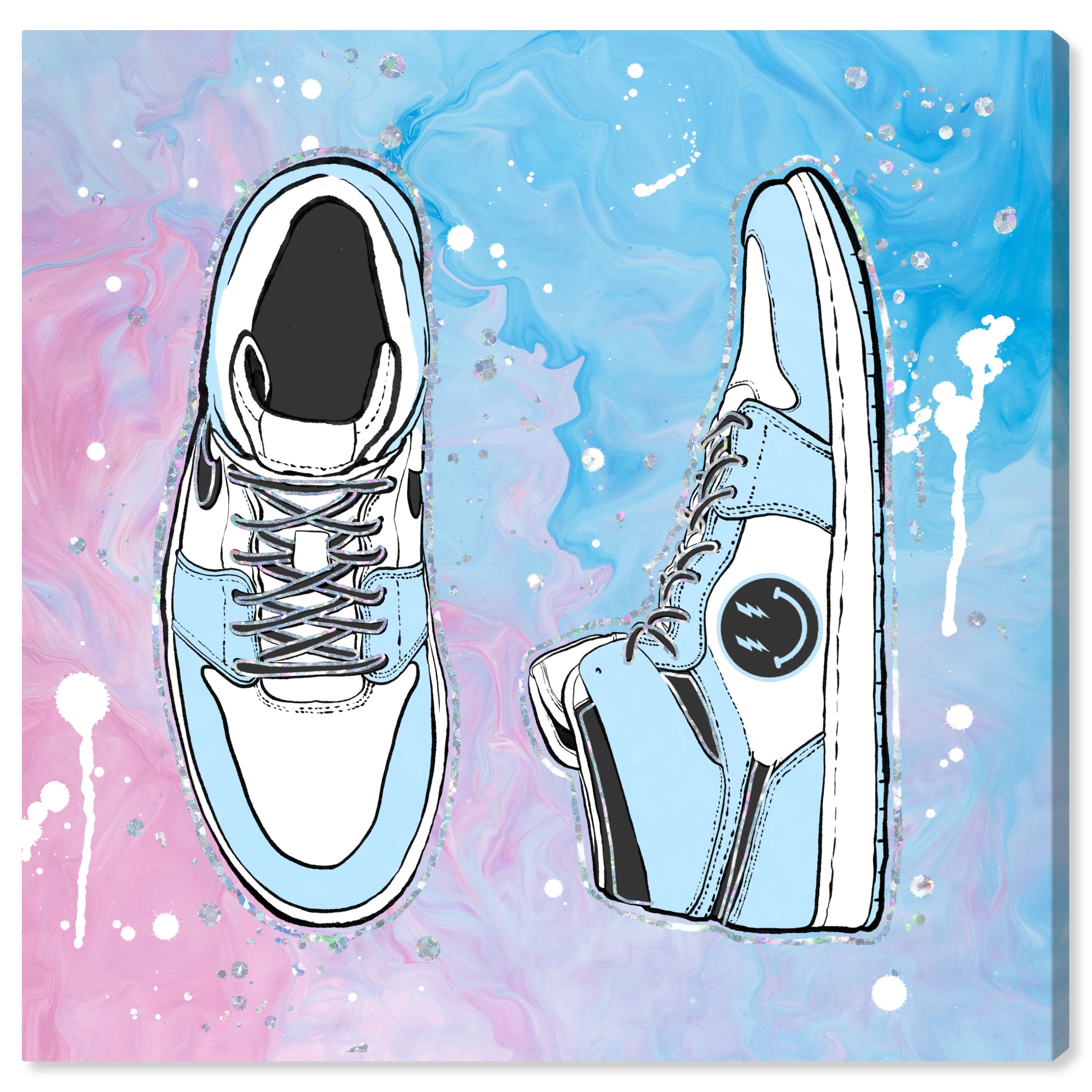 Wynwood Studio Canvas Preppy Sneakers Fashion and Glam Shoes Wall Art Canvas Print Blue Pastel Blue 30x30