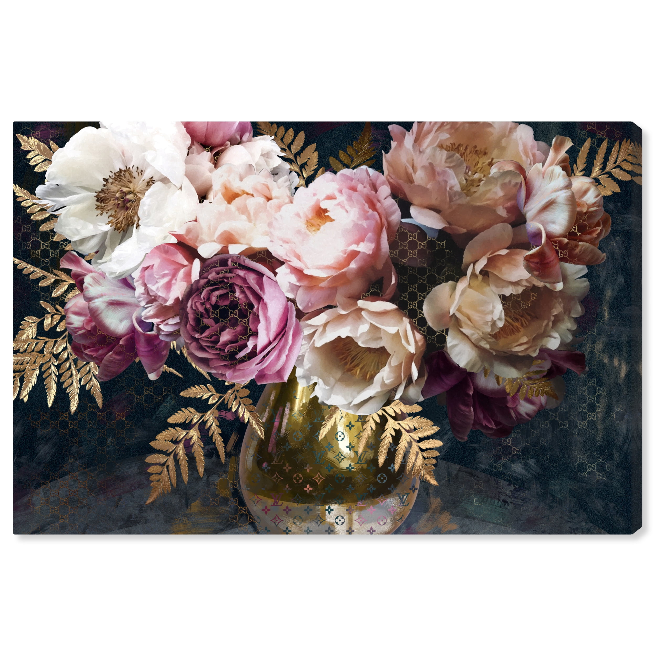 Wynwood Studio Canvas Royal Bouquet Floral and Botanical Florals Wall Art Canvas Print Purple Metallic Gold 30x20