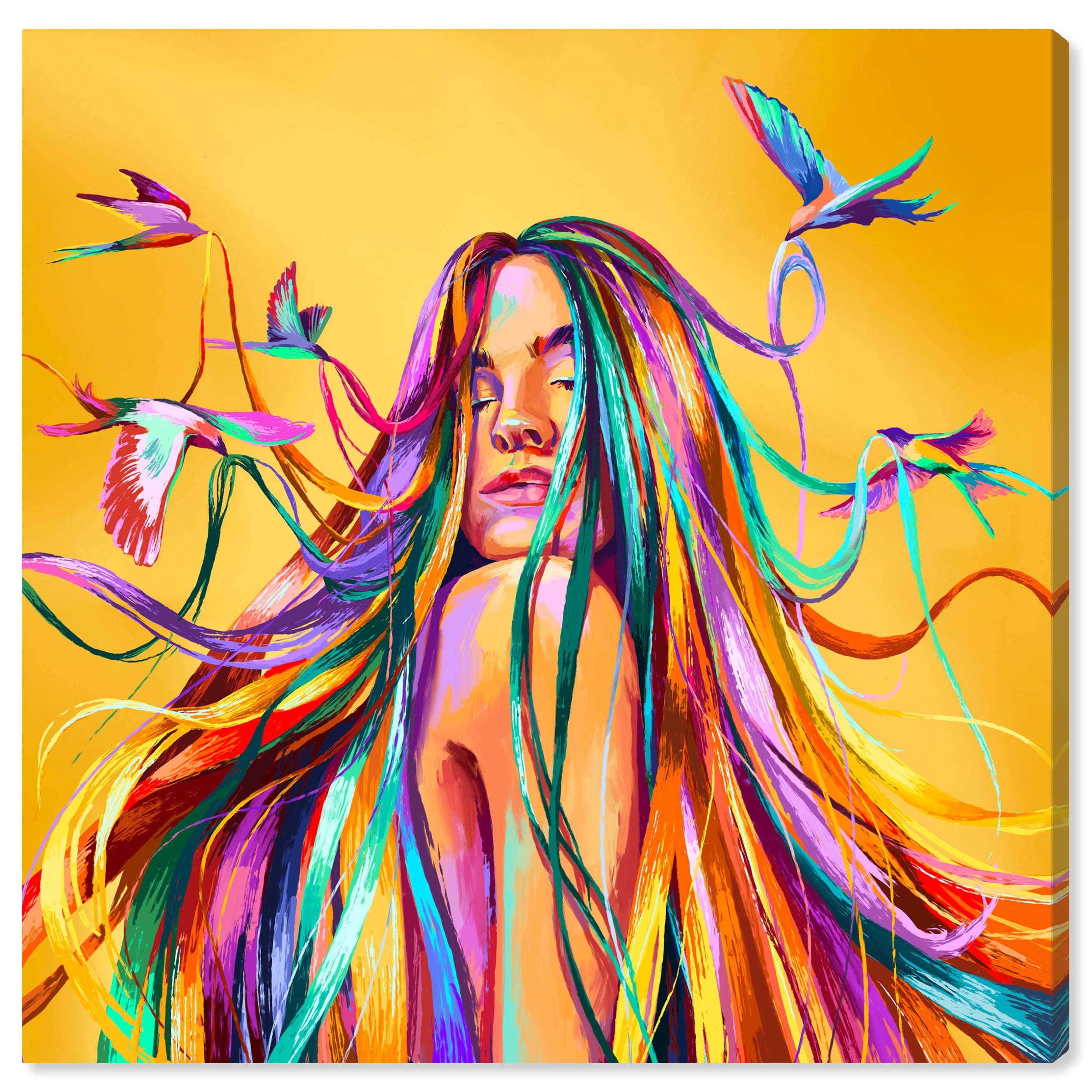 Wynwood Studio Canvas Saturated Flock Fashion and Glam Portraits Wall Art Canvas Print Yellow Hot Pink 30x30
