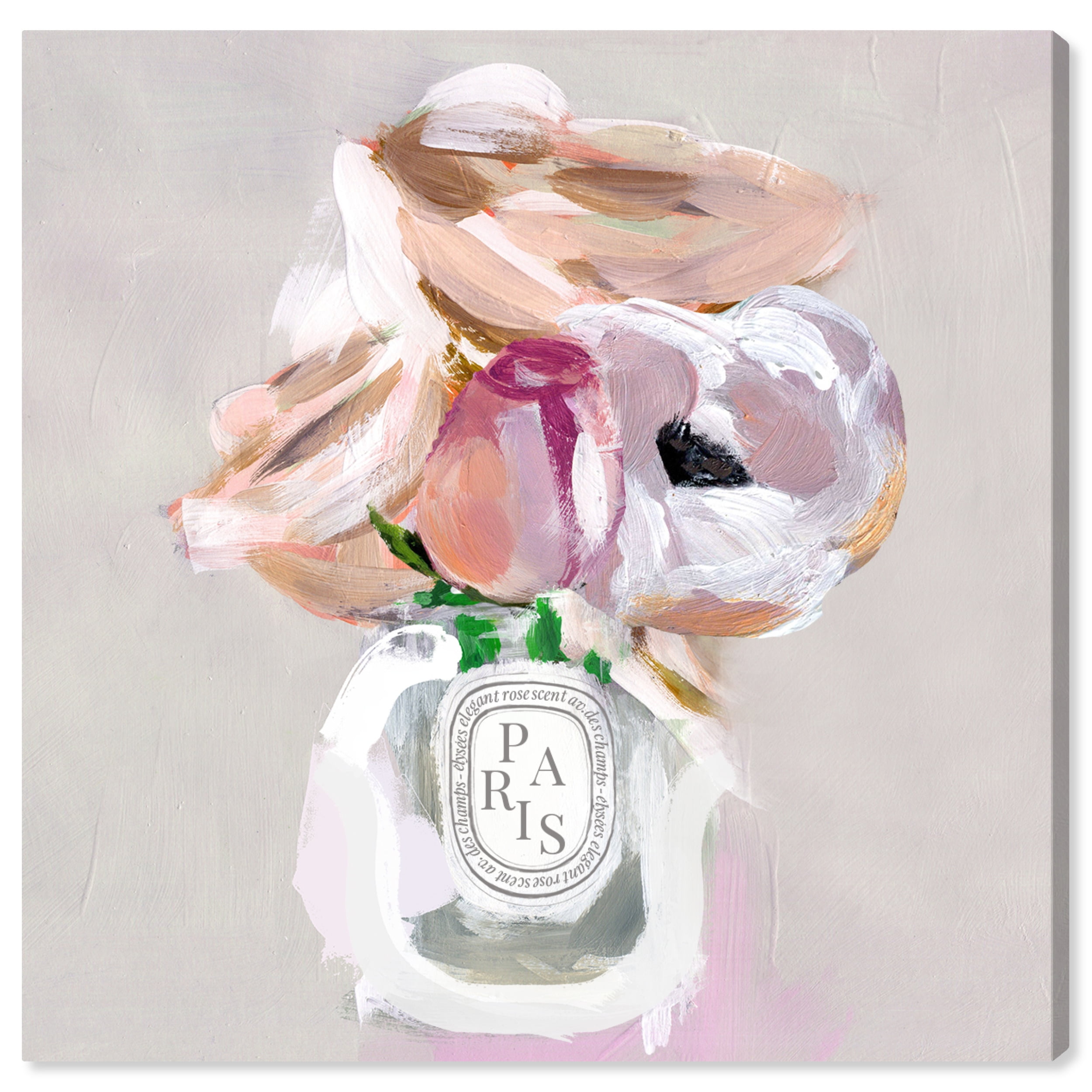 20" White and Beige Floral Perfume Canvas Wall Art