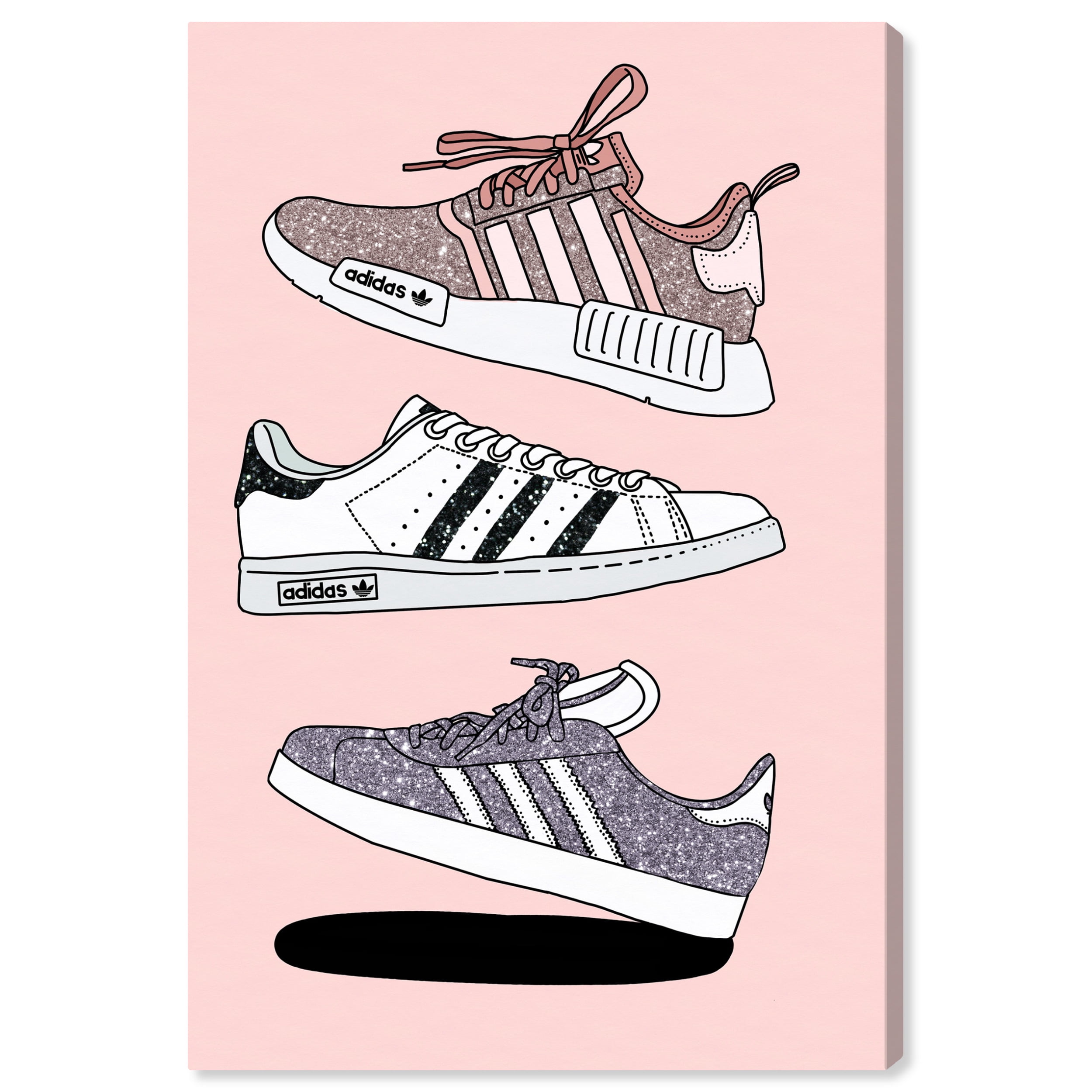 Pink and Metallic Pink Fashion Sneaker Canvas Wall Art 16x24