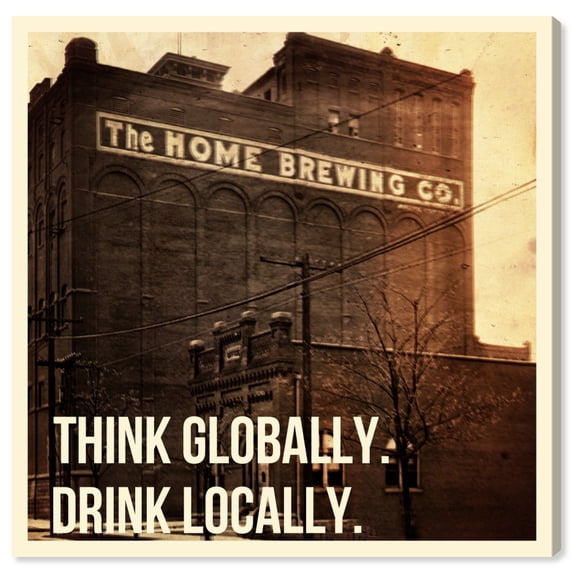 Wynwood Studio Canvas Think And Drink Drinks and Spirits Quotes and Sayings Wall Art Canvas Print Brown Metallic Bronze 12x12