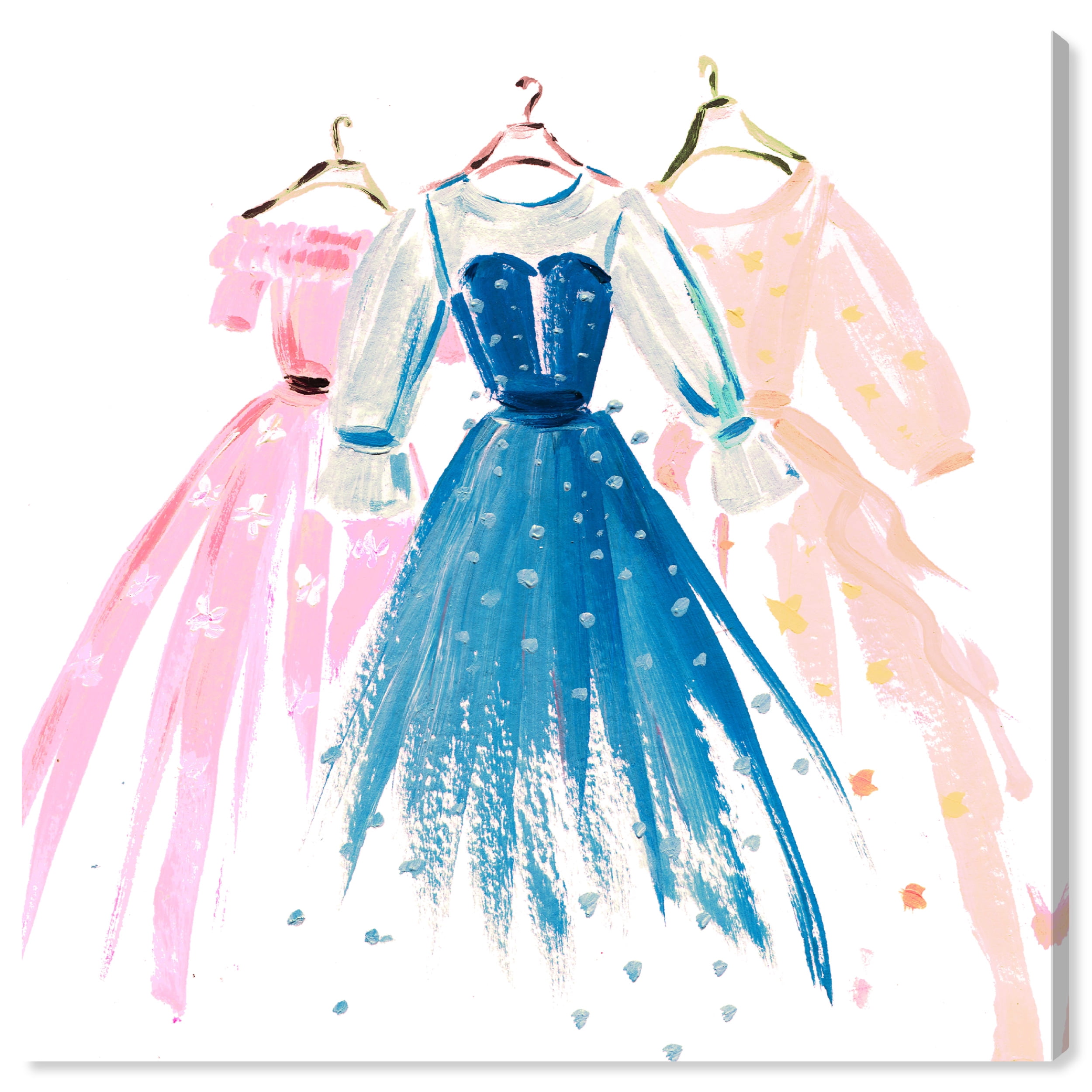 Blue and Pink Fashion Dresses Canvas Wall Art 20x20
