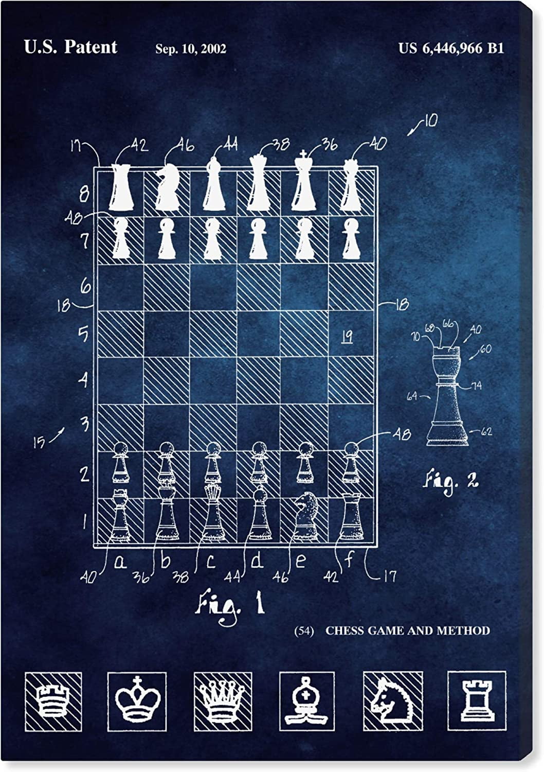 Wynwood Studio 'Chess Game and Method 2000 Blue Chalkboard' Entertainment and Hobbies Wall Art Canvas Print - Blue, White, 20" x 30"