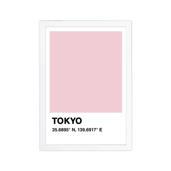 Wynwood Studio Cities and Skylines Framed Wall Art Prints 'Tokyo Color Swatch' Asian Cities Home Décor - Pink, Black, 13" x 19"